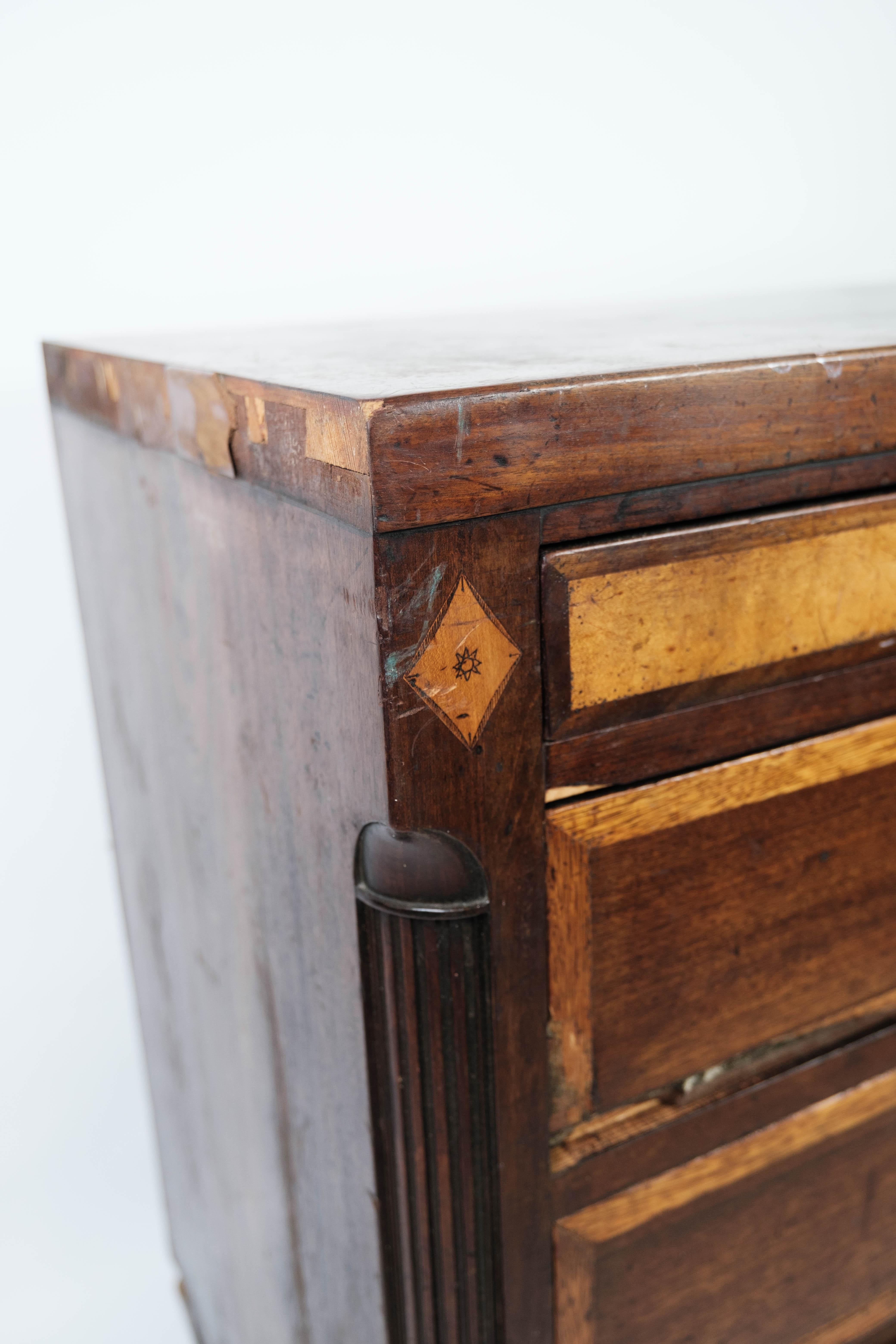 Louis XIV Louis Seize Chest of Drawers Made In Mahogany With Inlaid Wood From 1790s For Sale