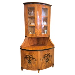 Antique Louis Seize Corner Cabinet Elm Veneer with Marquetry