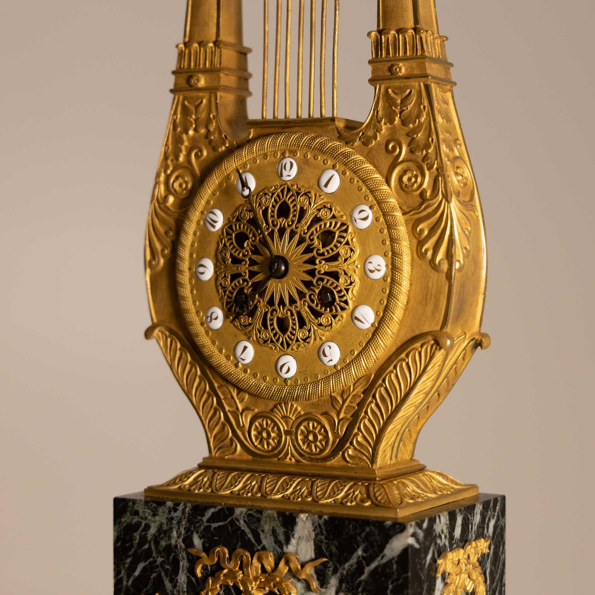 French Louis Seize Lyre Mantel Clock, Probably Paris, circa 1780 For Sale