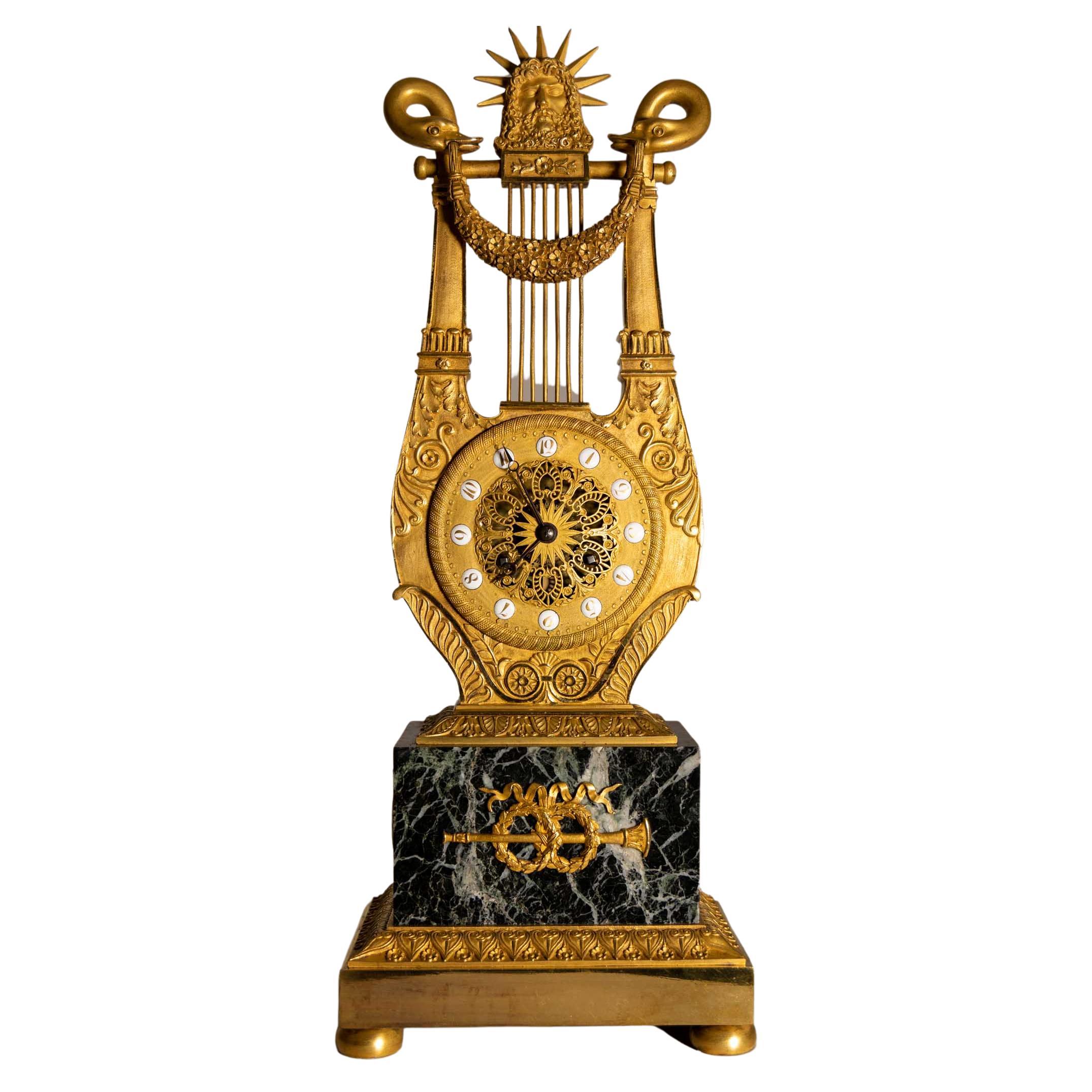 Louis Seize Lyre Mantel Clock, Probably Paris, circa 1780 For Sale