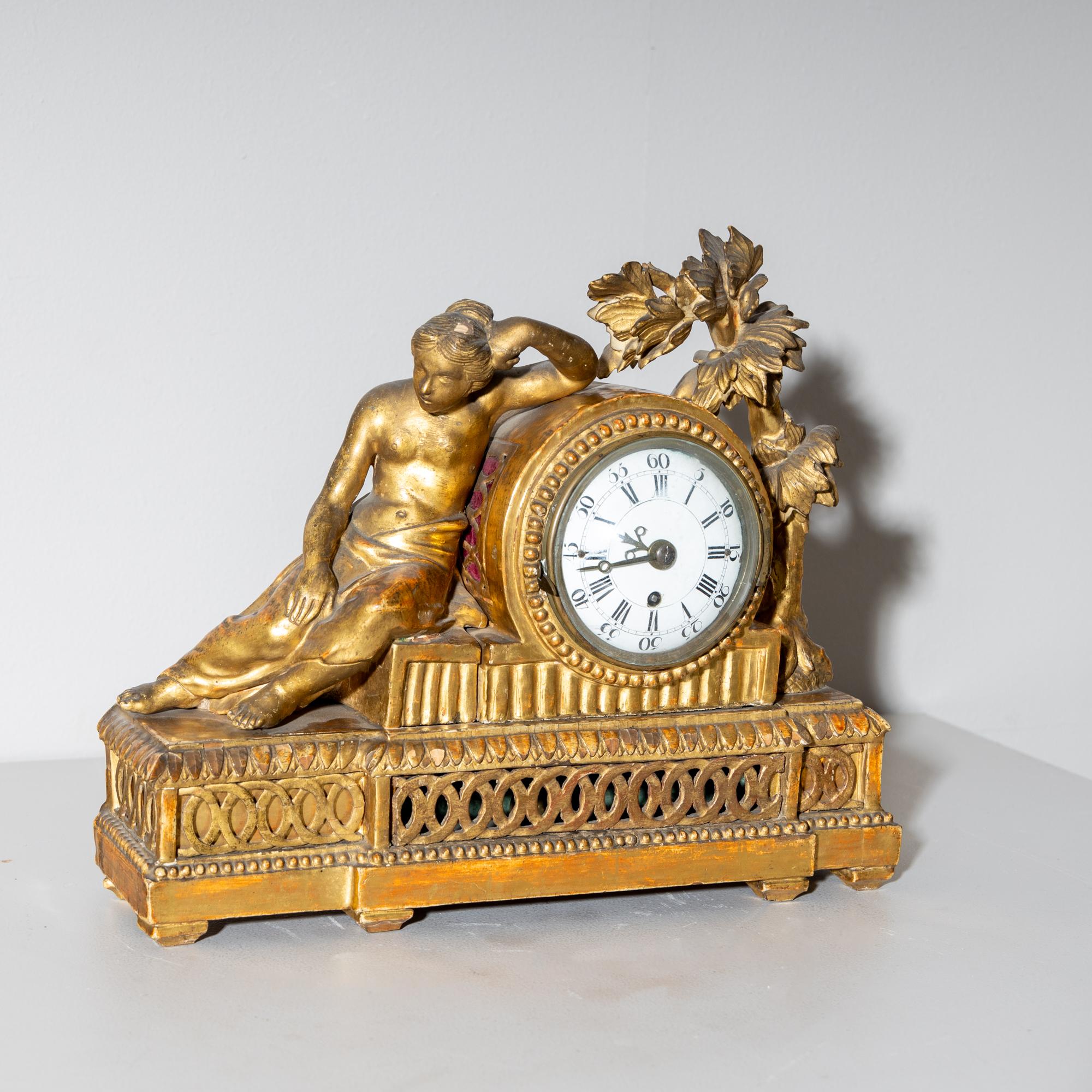 Louis XVI Louis Seize Mantel Clock in a Giltwood Case, End of 18th Century For Sale