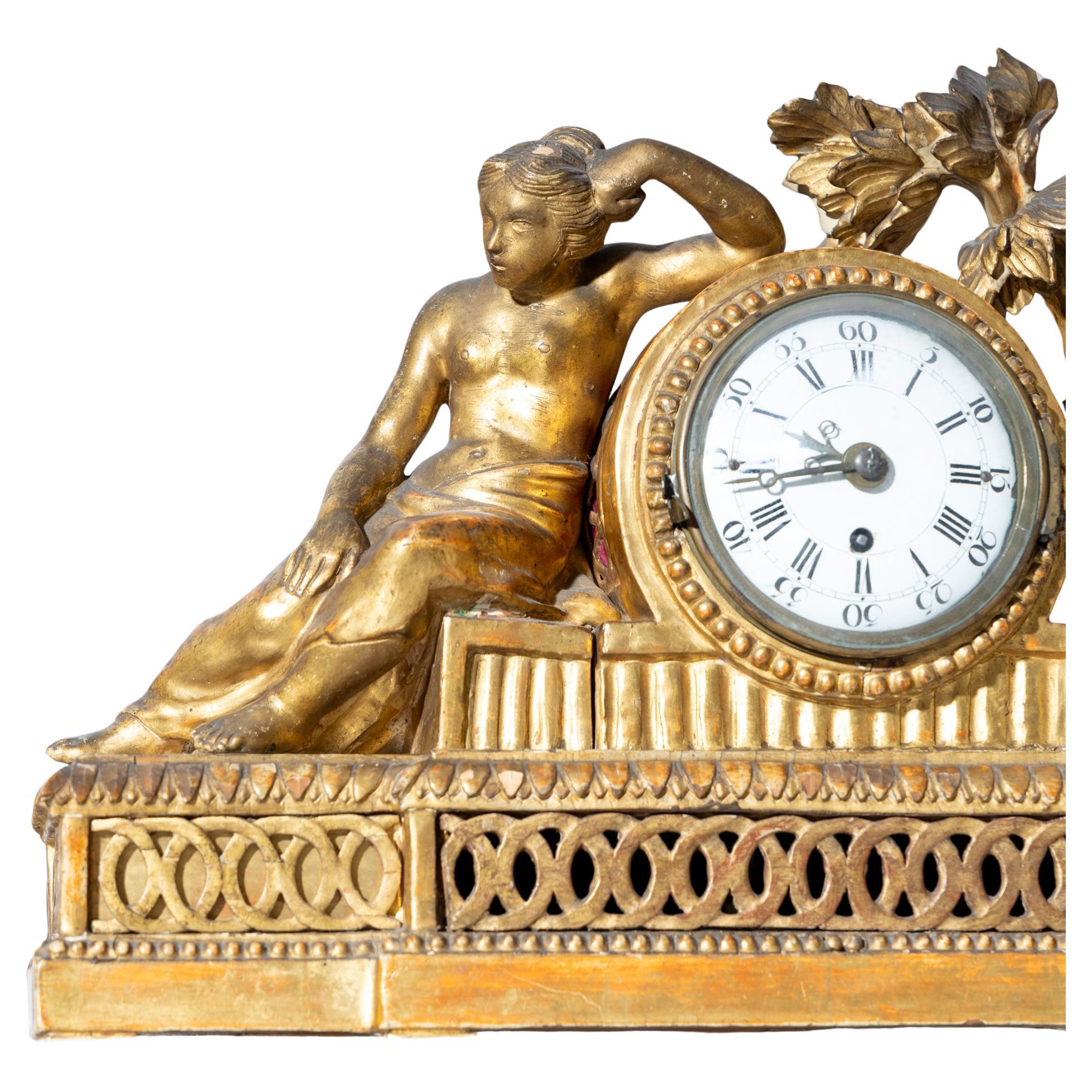 Louis Seize Mantel Clock in a Giltwood Case, End of 18th Century For Sale