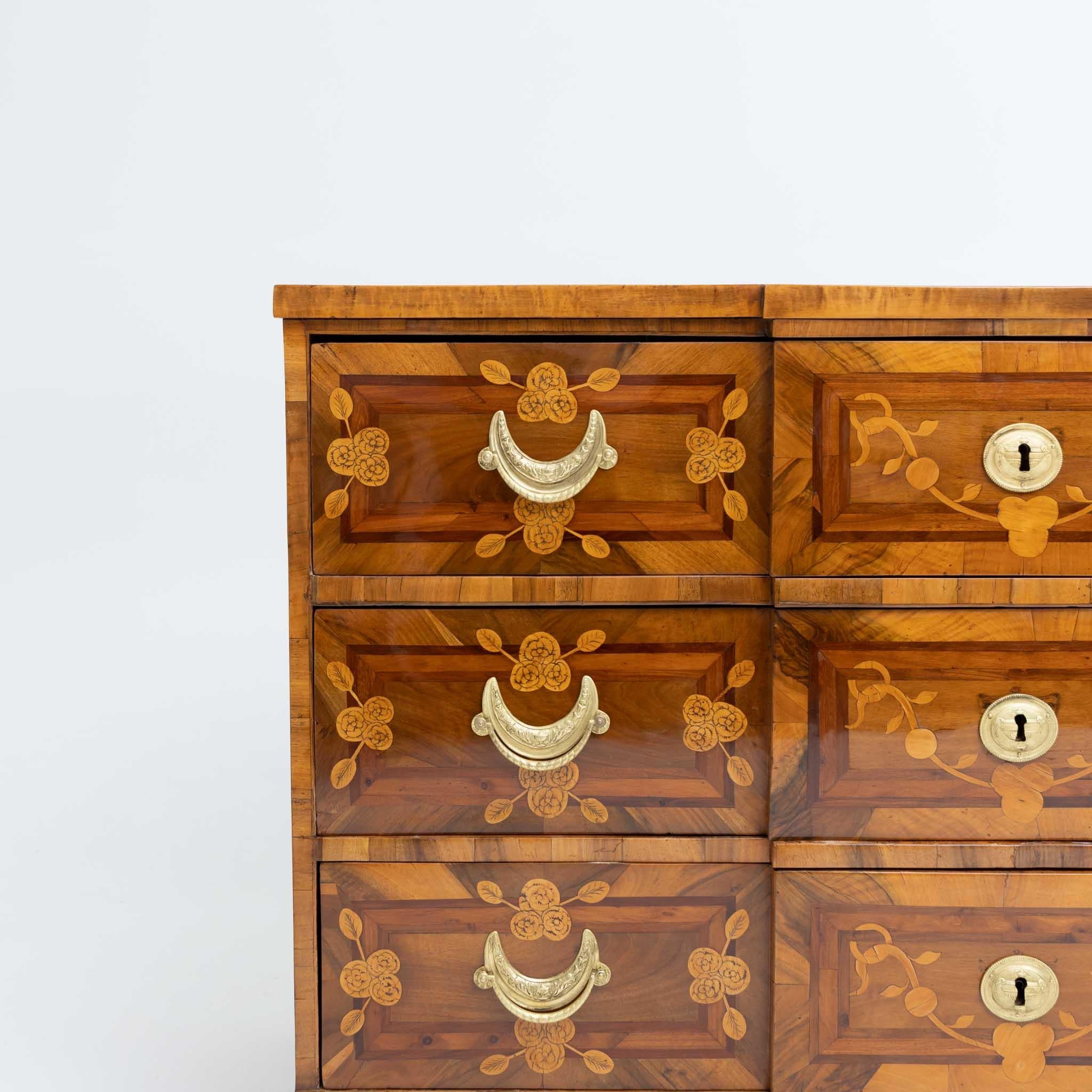 French Louis Seize Marquetry Chest of Drawers, Walnut veneered, Late 18th Century For Sale