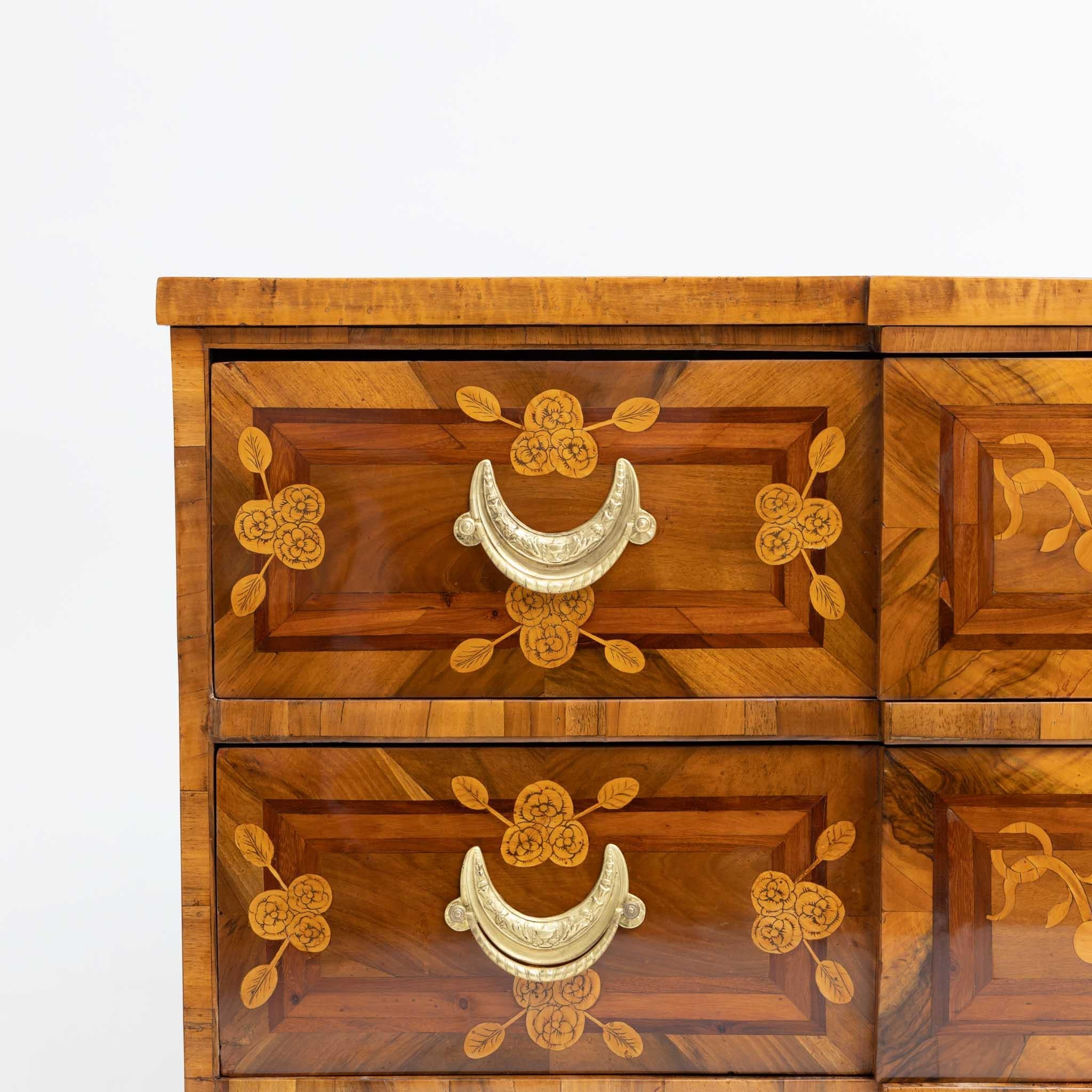 Veneer Louis Seize Marquetry Chest of Drawers, Walnut veneered, Late 18th Century For Sale