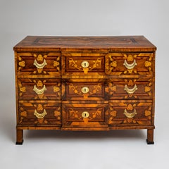 Louis Seize Marquetry Chest of Drawers, Walnut veneered, Late 18th Century