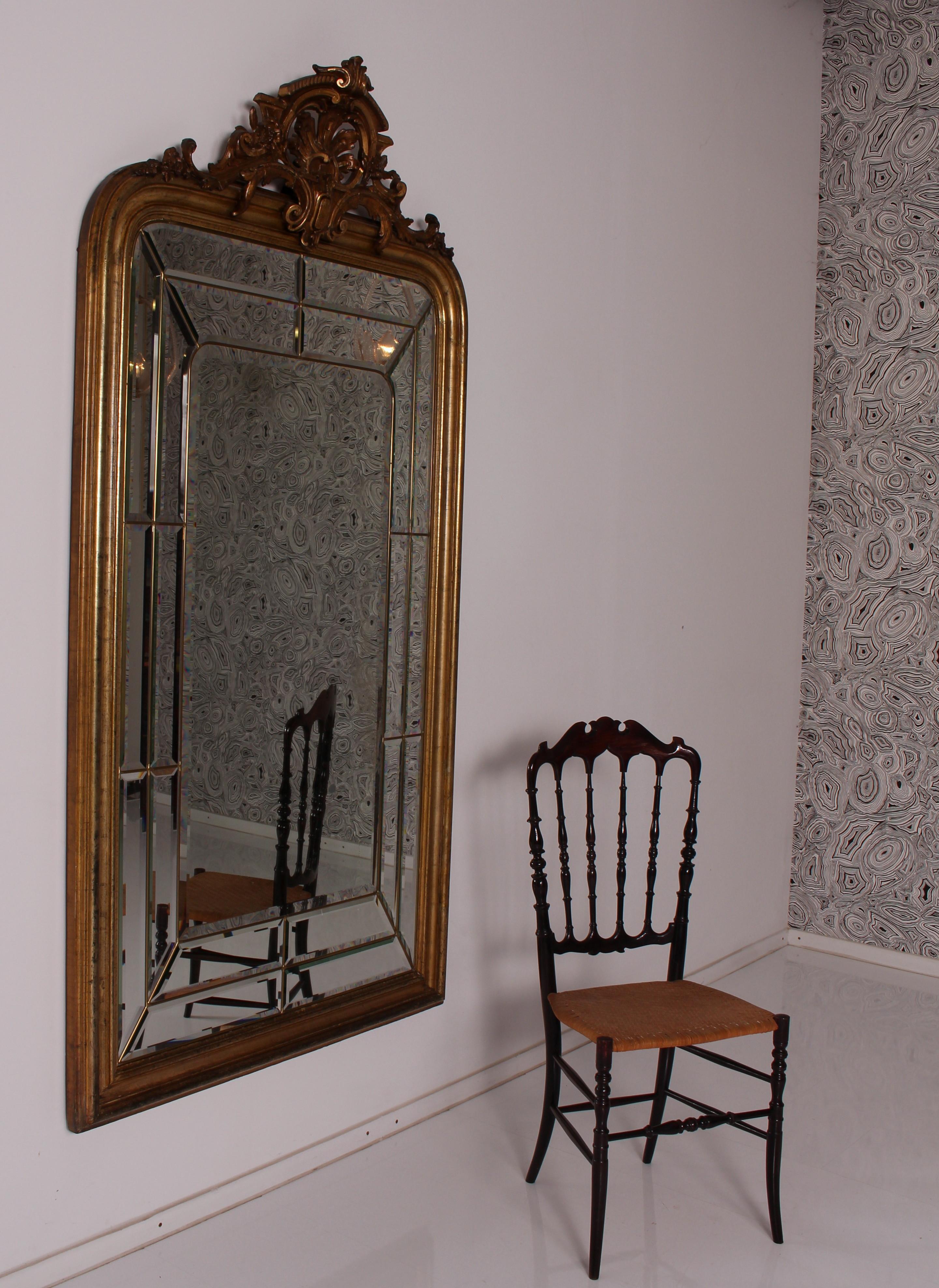 Louis-Seize Palace Size 19th Century Italian Mirror Stucco / Facet Cut Baroque For Sale 6