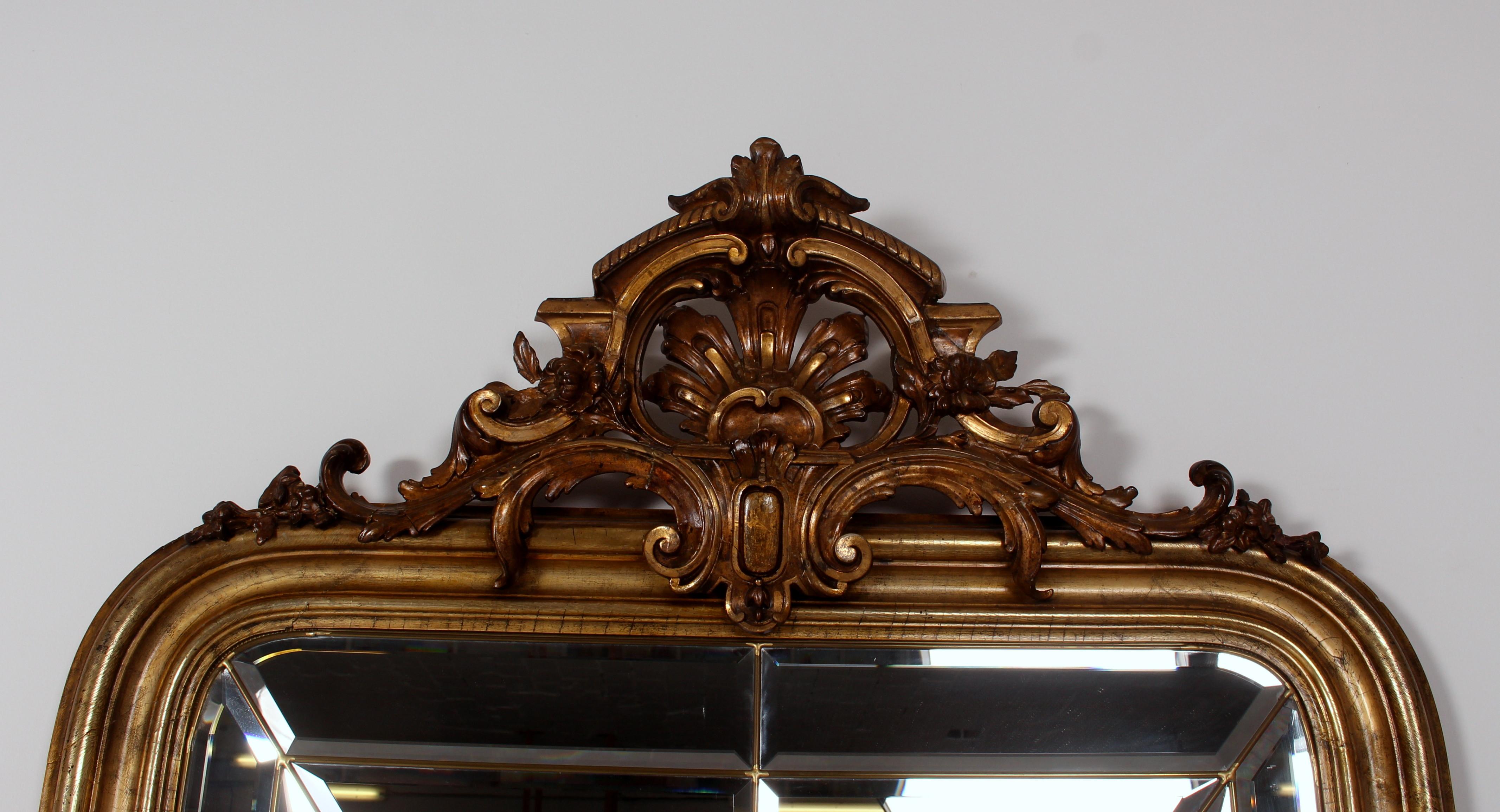Faceted Louis-Seize Palace Size 19th Century Italian Mirror Stucco / Facet Cut Baroque For Sale