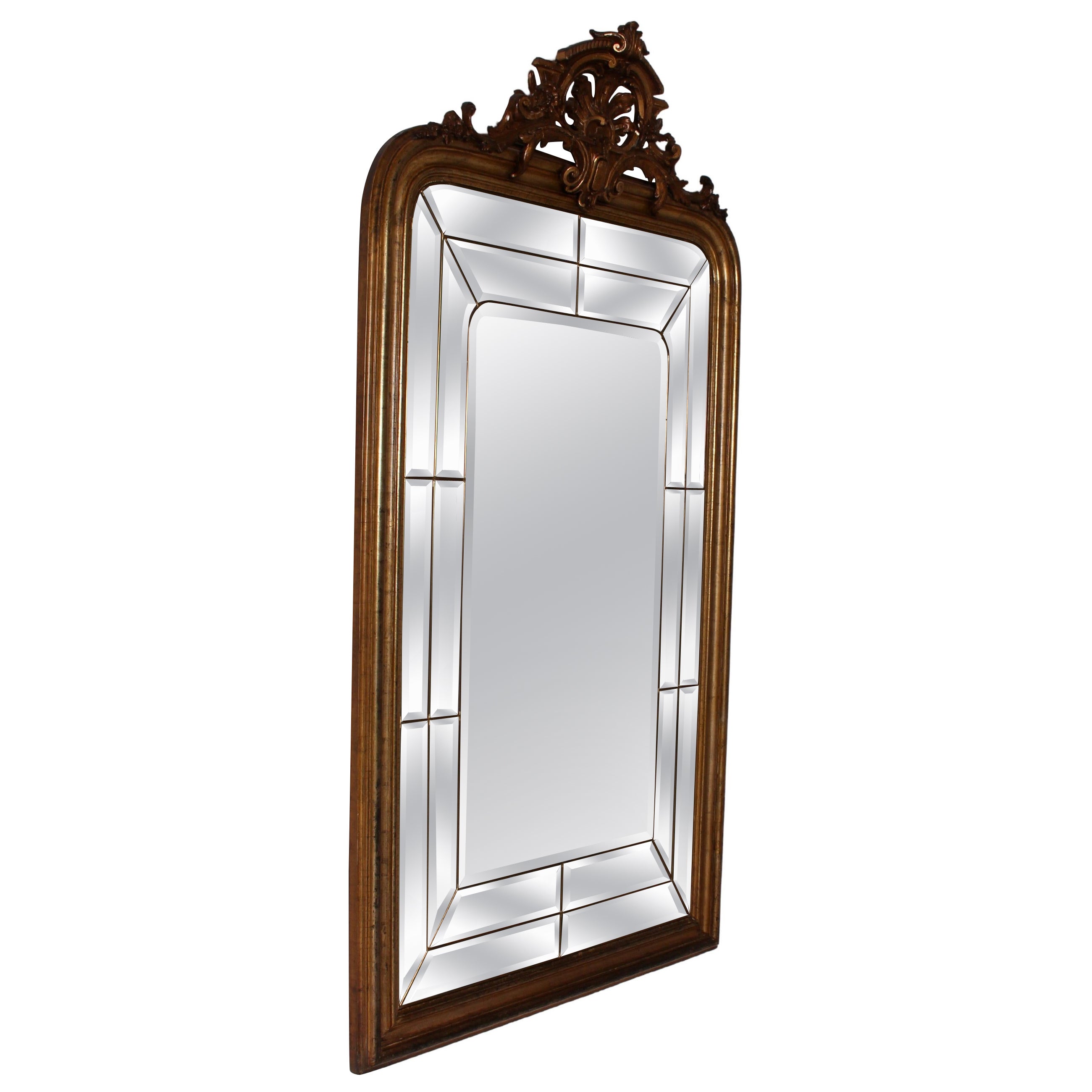 Louis-Seize Palace Size 19th Century Italian Mirror Stucco / Facet Cut Baroque