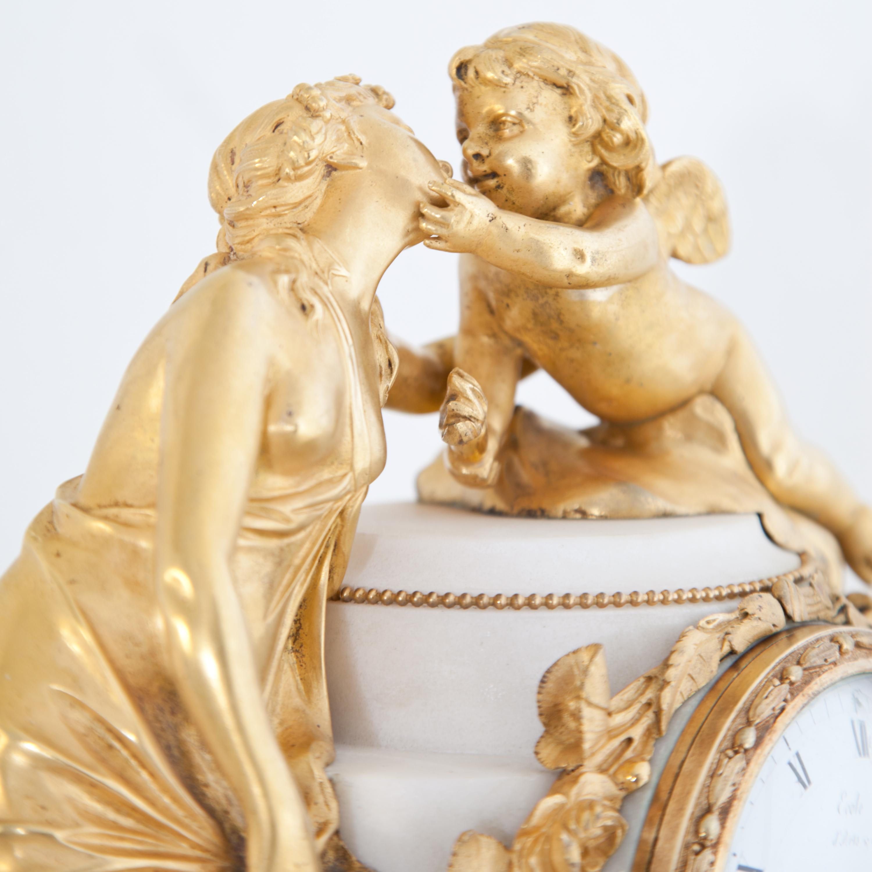 Louis Seize Pendule, Amor and Psyche, with Marble Base, France, circa 1780 3