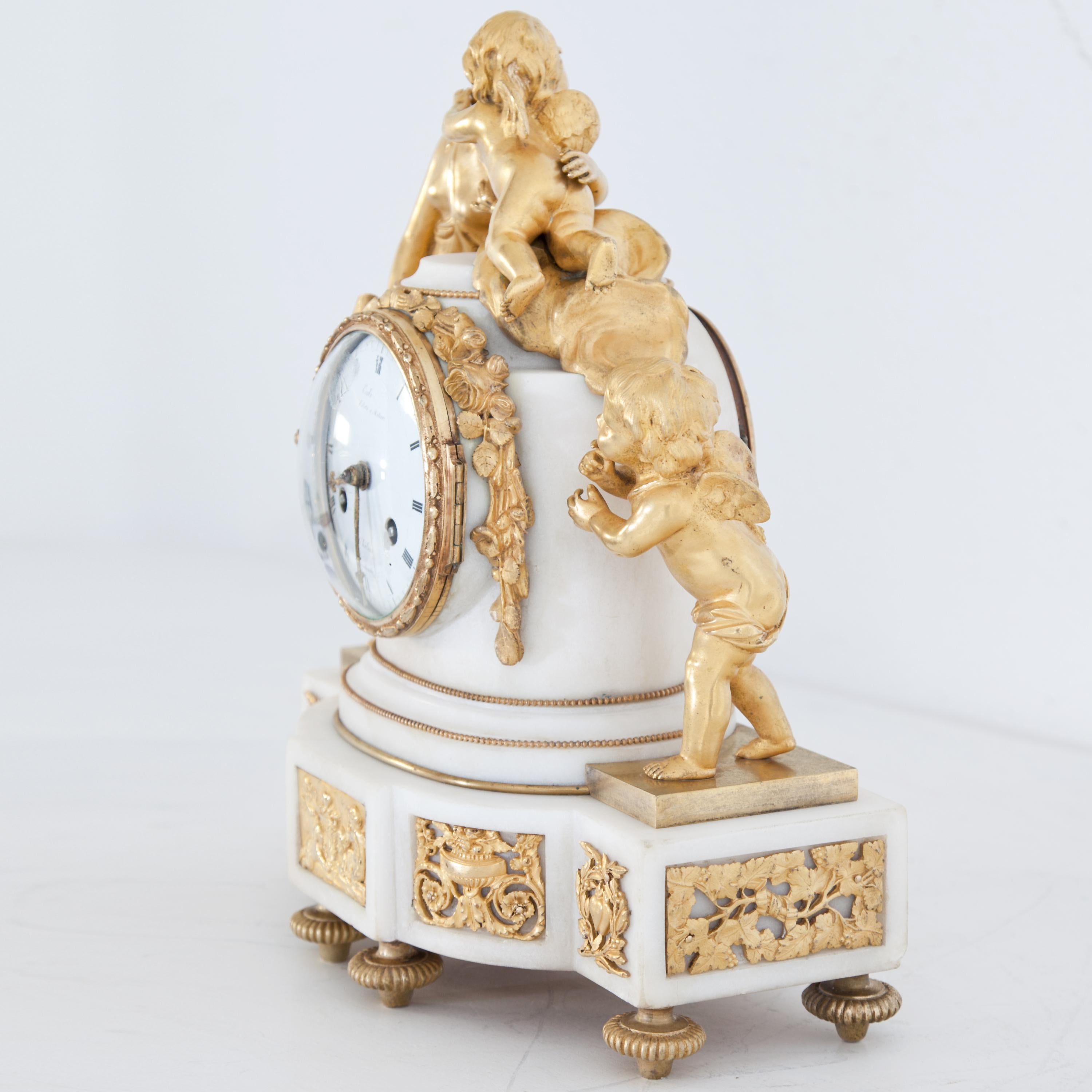 French Louis Seize Pendule, Amor and Psyche, with Marble Base, France, circa 1780