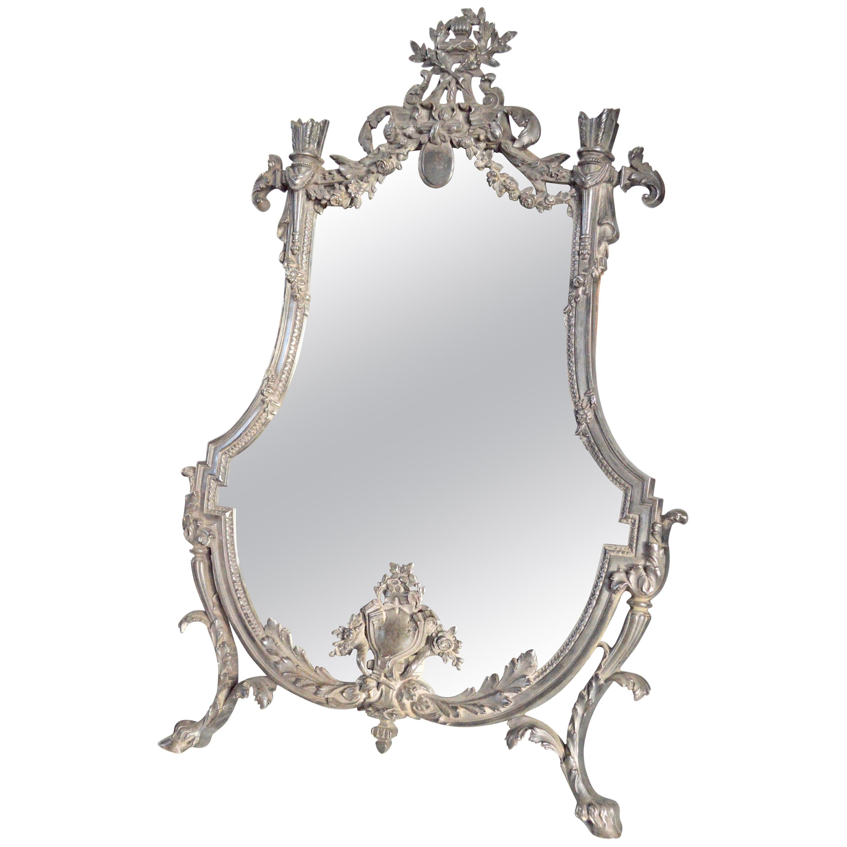 Louis Seize Style Silver Plated Mirror For Sale