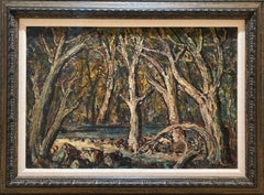'Cypress Trees', par Louis Siegriest, peinture à l'huile sur panneau