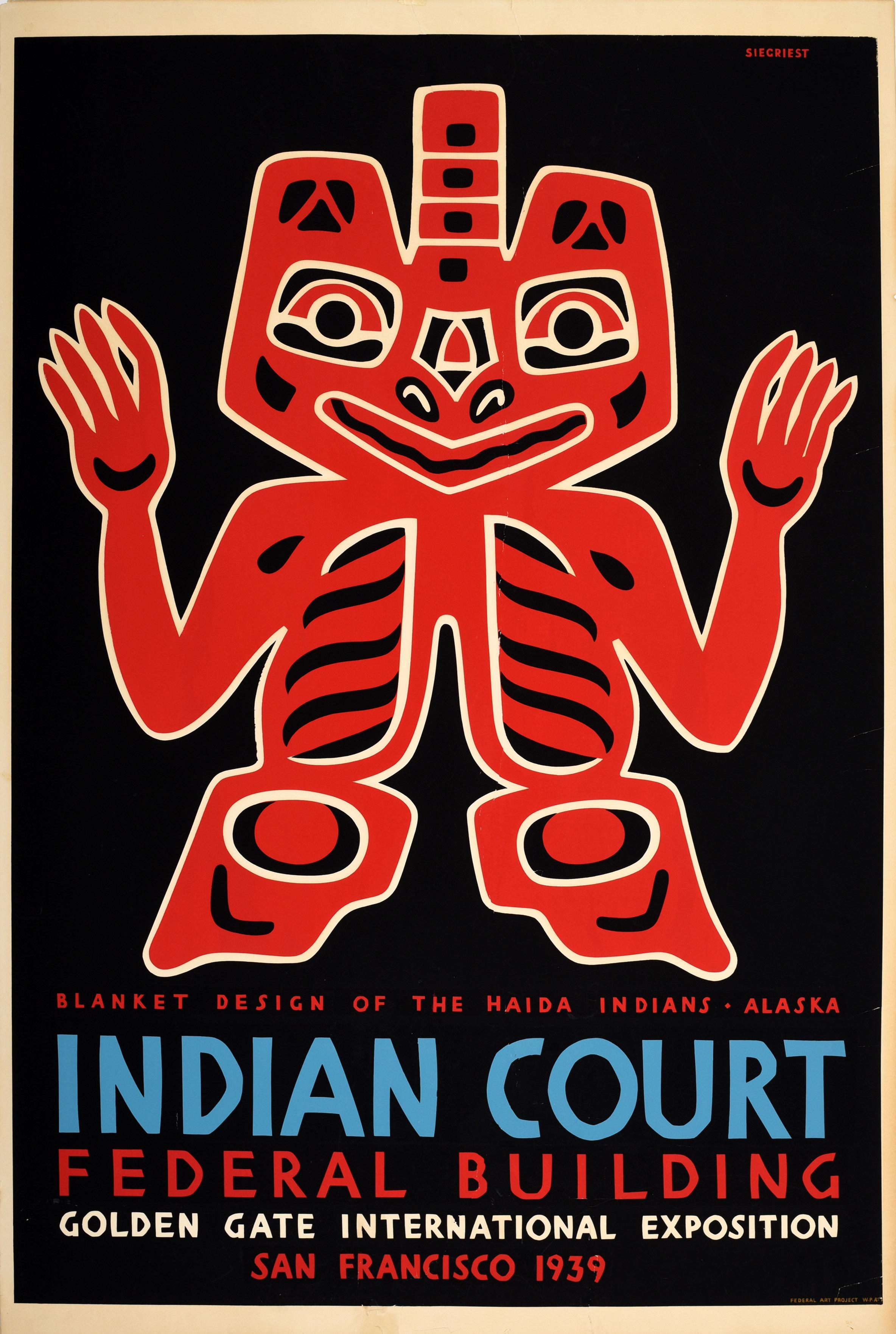 Louis Siegriest Print - Original Vintage Poster Blanket Design Of The Haida Indians Alaska San Francisco