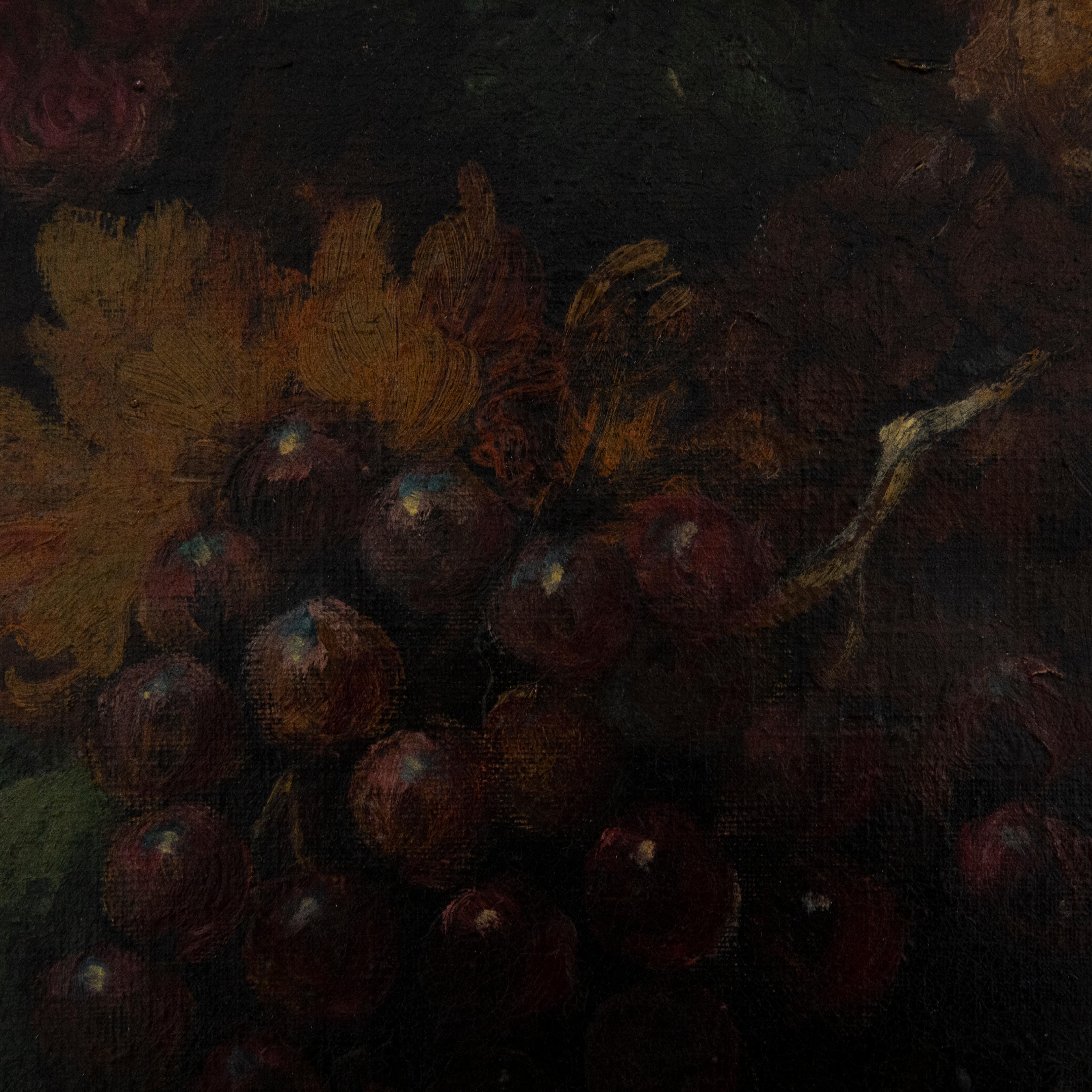 Louis Silas - Framed  19th Century Oil, Still Life of Flowers & Fruit 4