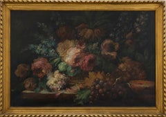 Louis Silas - Framed  19th Century Oil, Still Life of Flowers & Fruit