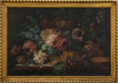 Louis Silas - Gerahmt Ölgemälde, Stillleben mit Blumen und Früchten, 19. Jahrhundert
