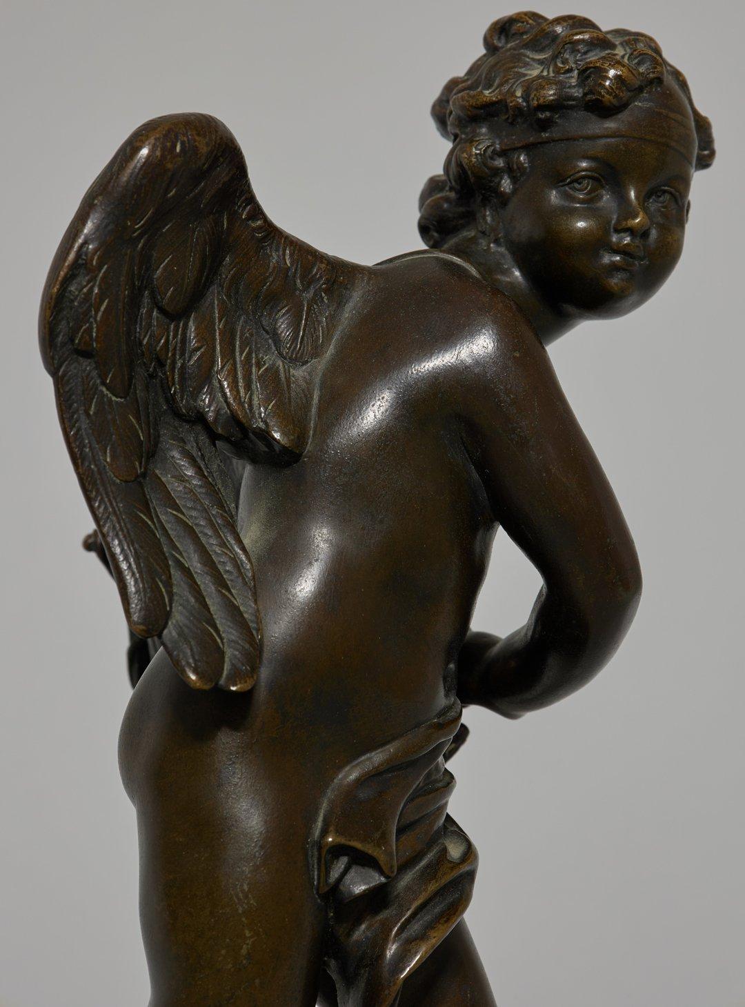 Cupid w/ Bow, Bronze & Marble 18th Century French Sculpture - Gold Figurative Sculpture by Louis-Simon Boizot