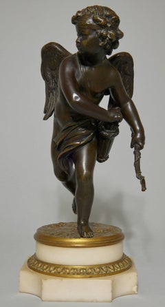 Cupid w/ Bow, Bronze & Marble 18th Century French Sculpture