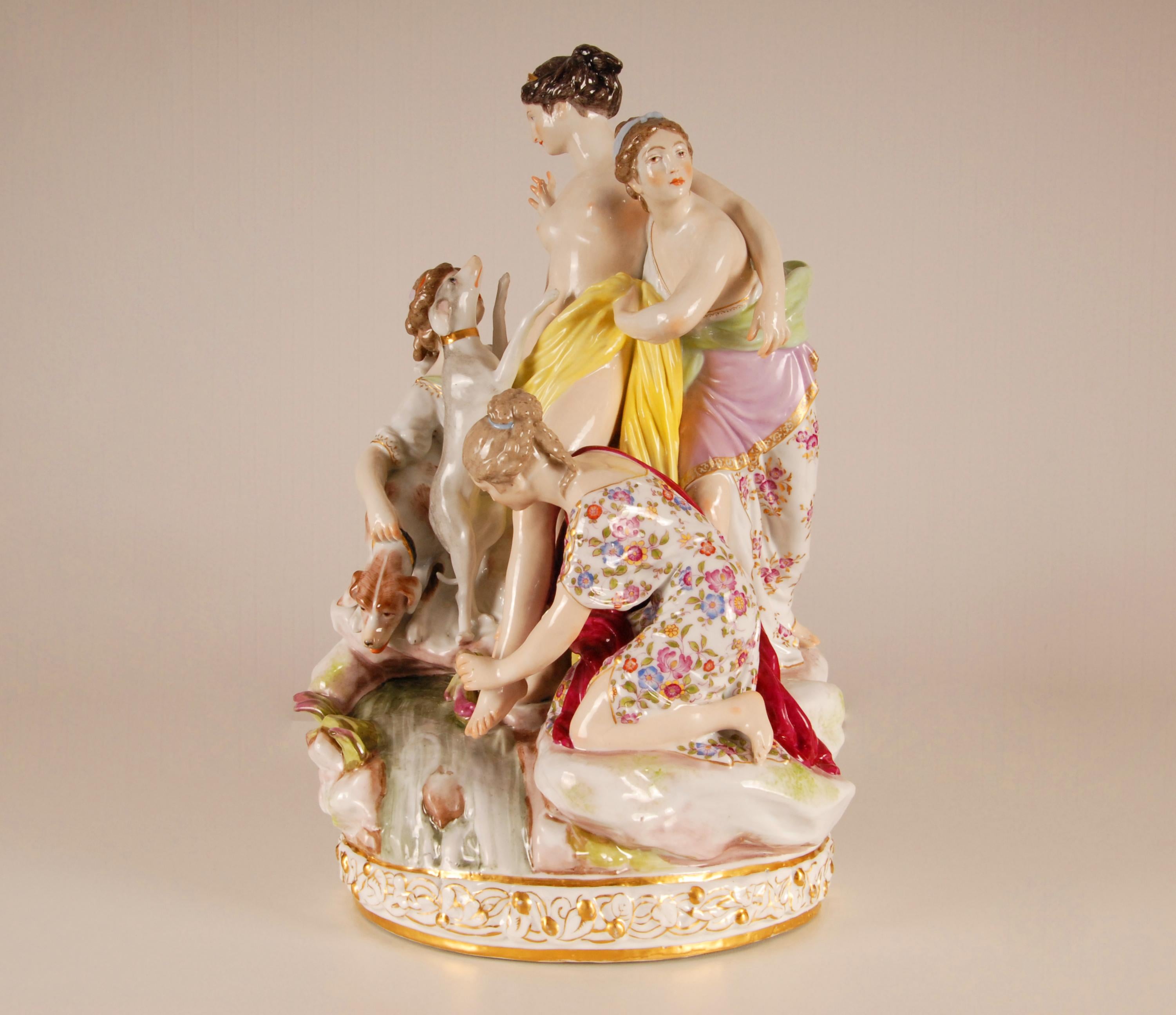 Hand-Crafted Louis Simon Boizot Sevres Porcelain Figural Group Bathing Diana 19th Century For Sale