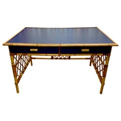 Louis Sognot Attrib. French 1960's Lattice Bamboo & Rattan Desk w/ Drawers