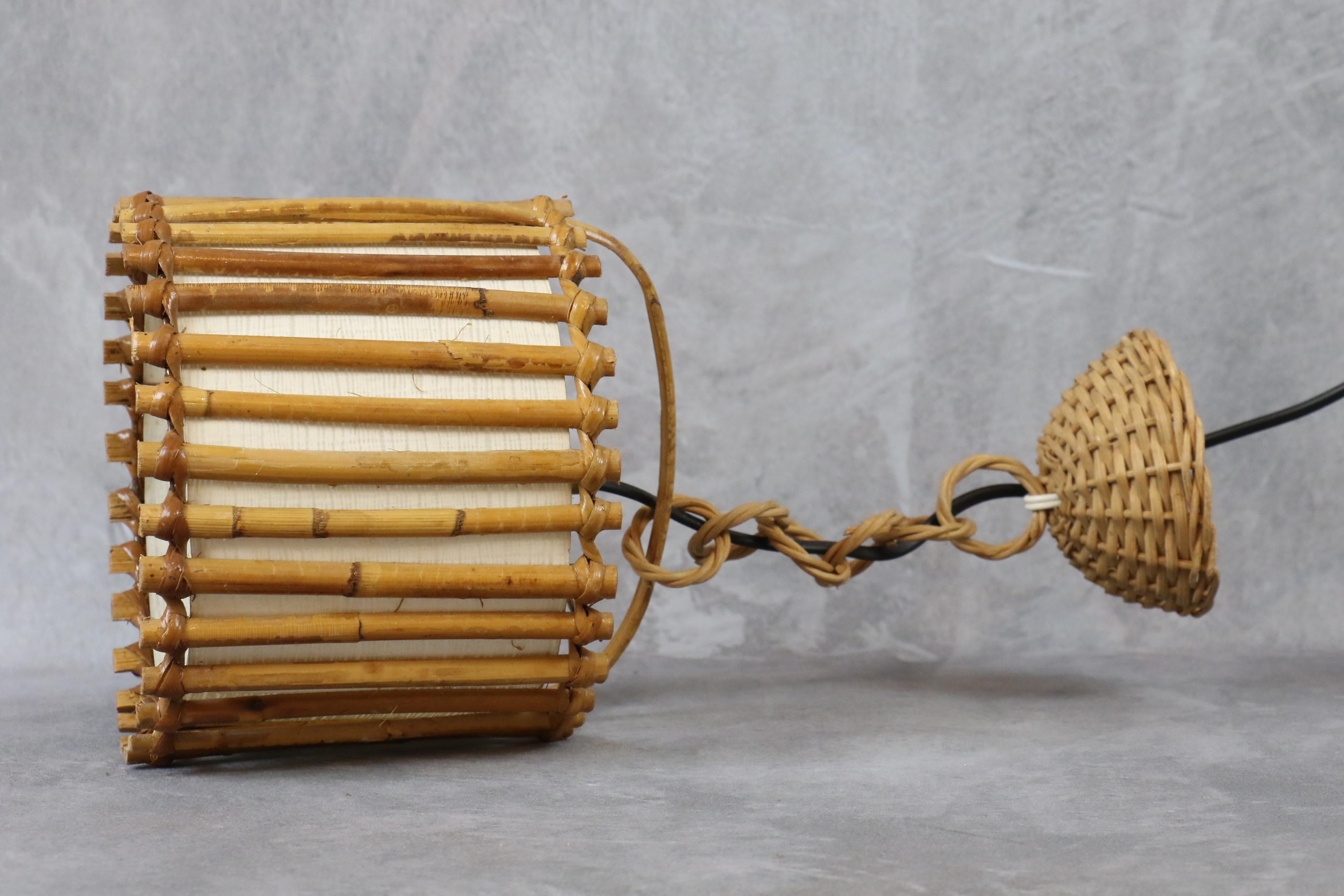Louis Sognot Bamboo and Rattan Chandelier Mid Century Modern 1960, France For Sale 5