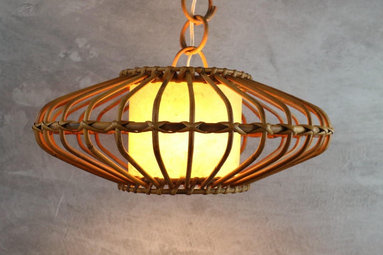 Louis Sognot Bamboo and Rattan Chandelier Mid-Century Modern 1960, France For Sale 7