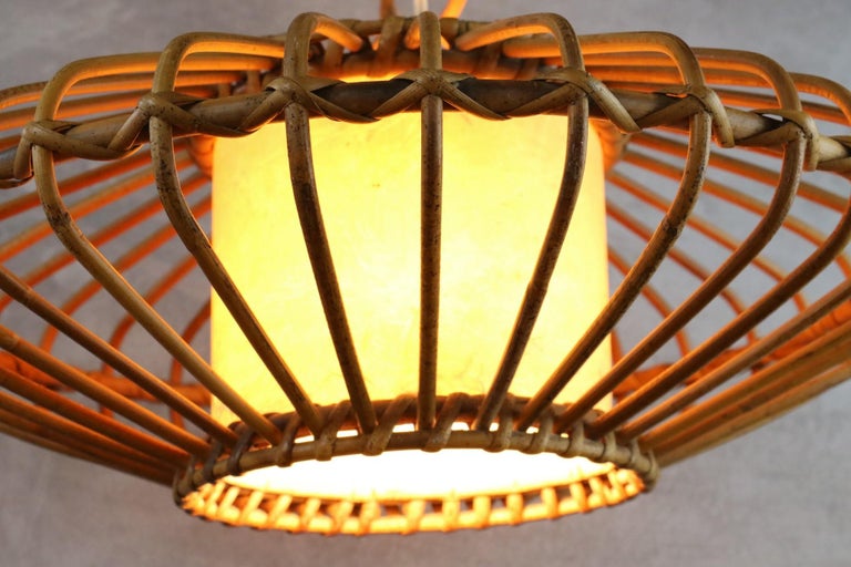 Louis Sognot Bamboo and Rattan Chandelier Mid-Century Modern 1960, France For Sale 9