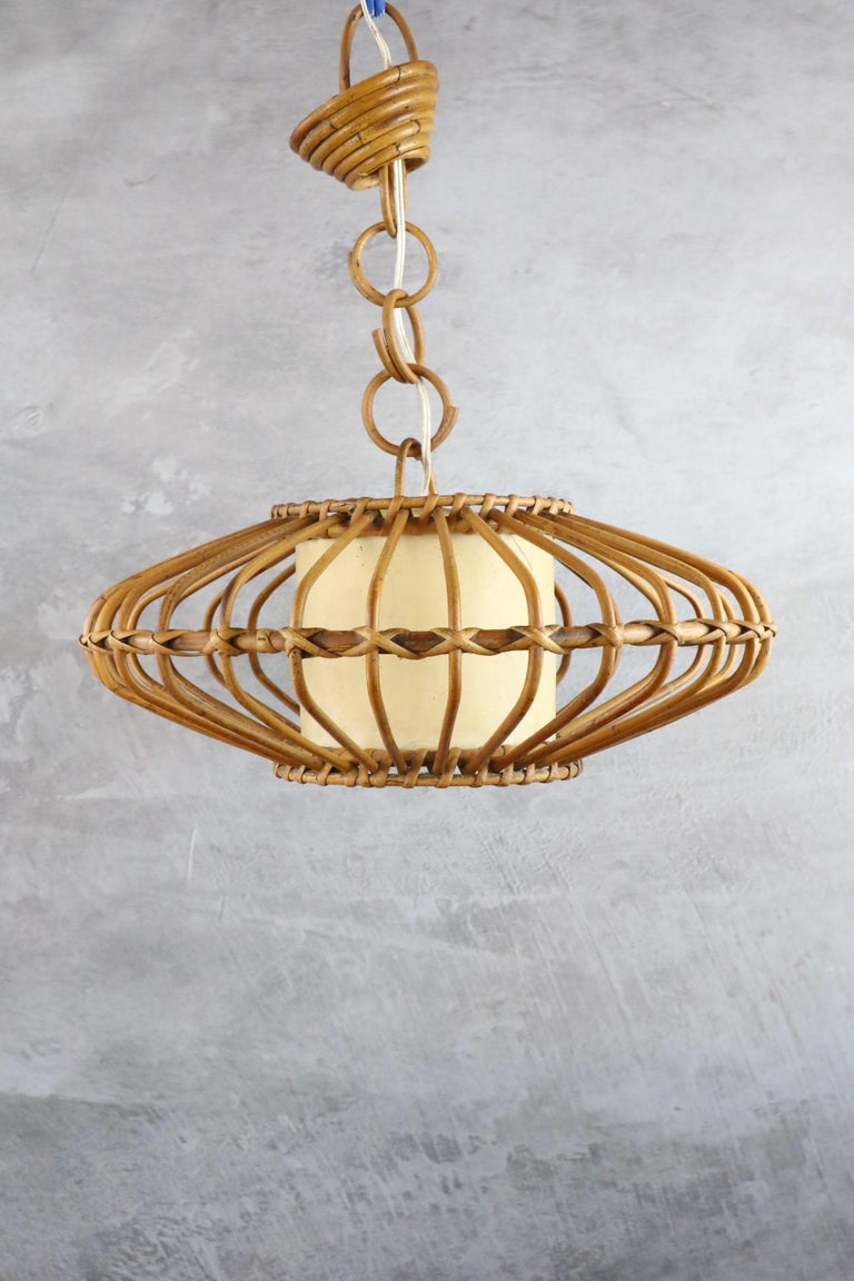 Louis Sognot Bamboo and Rattan Chandelier Mid-Century Modern 1960, France For Sale 10