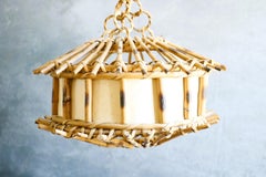 Louis Sognot Bamboo and Rattan Chandelier Mid-Century Modern 1960, France