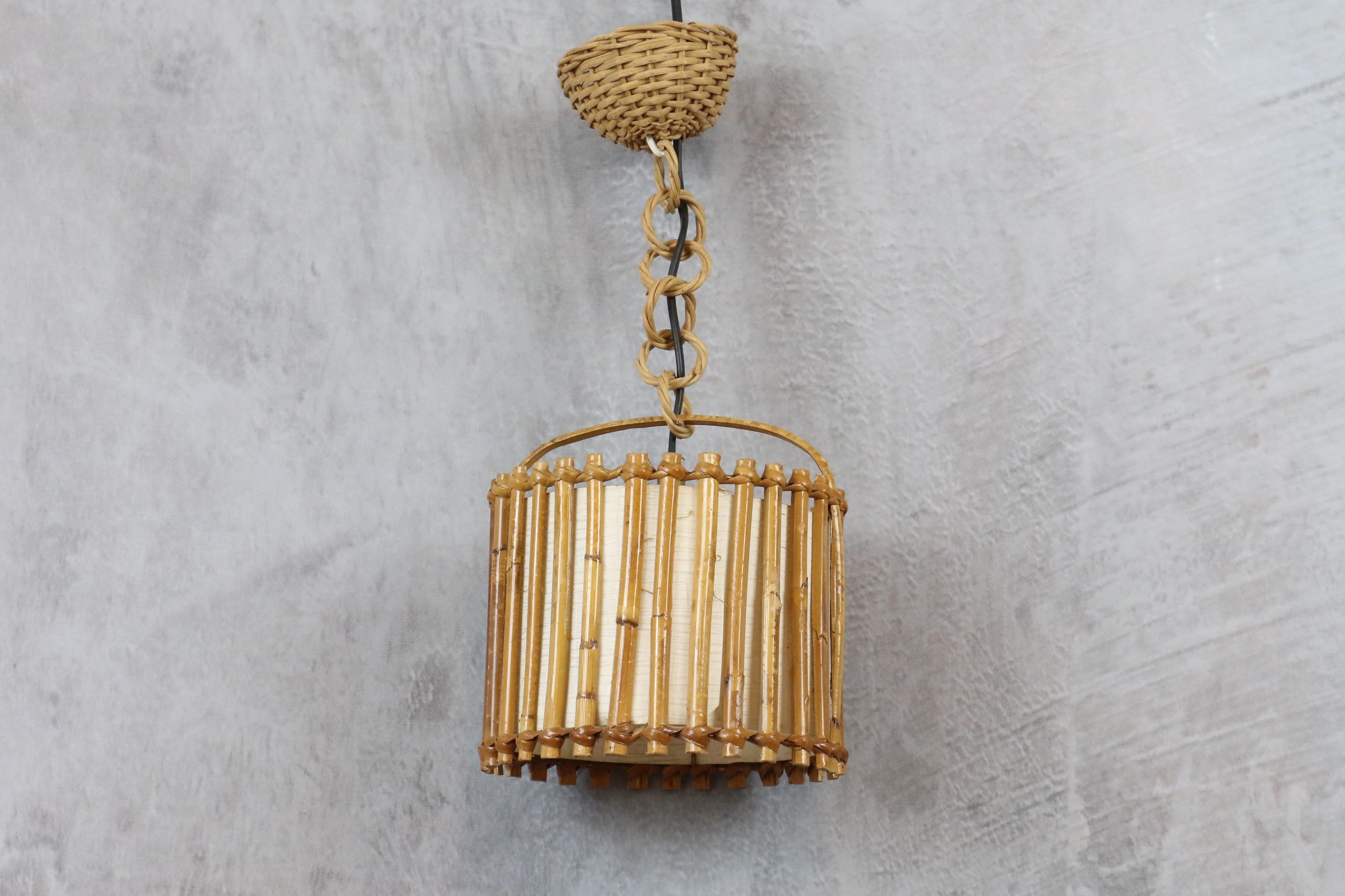Mid-Century Modern Louis Sognot Bamboo and Rattan Chandelier Mid Century Modern 1960, France For Sale