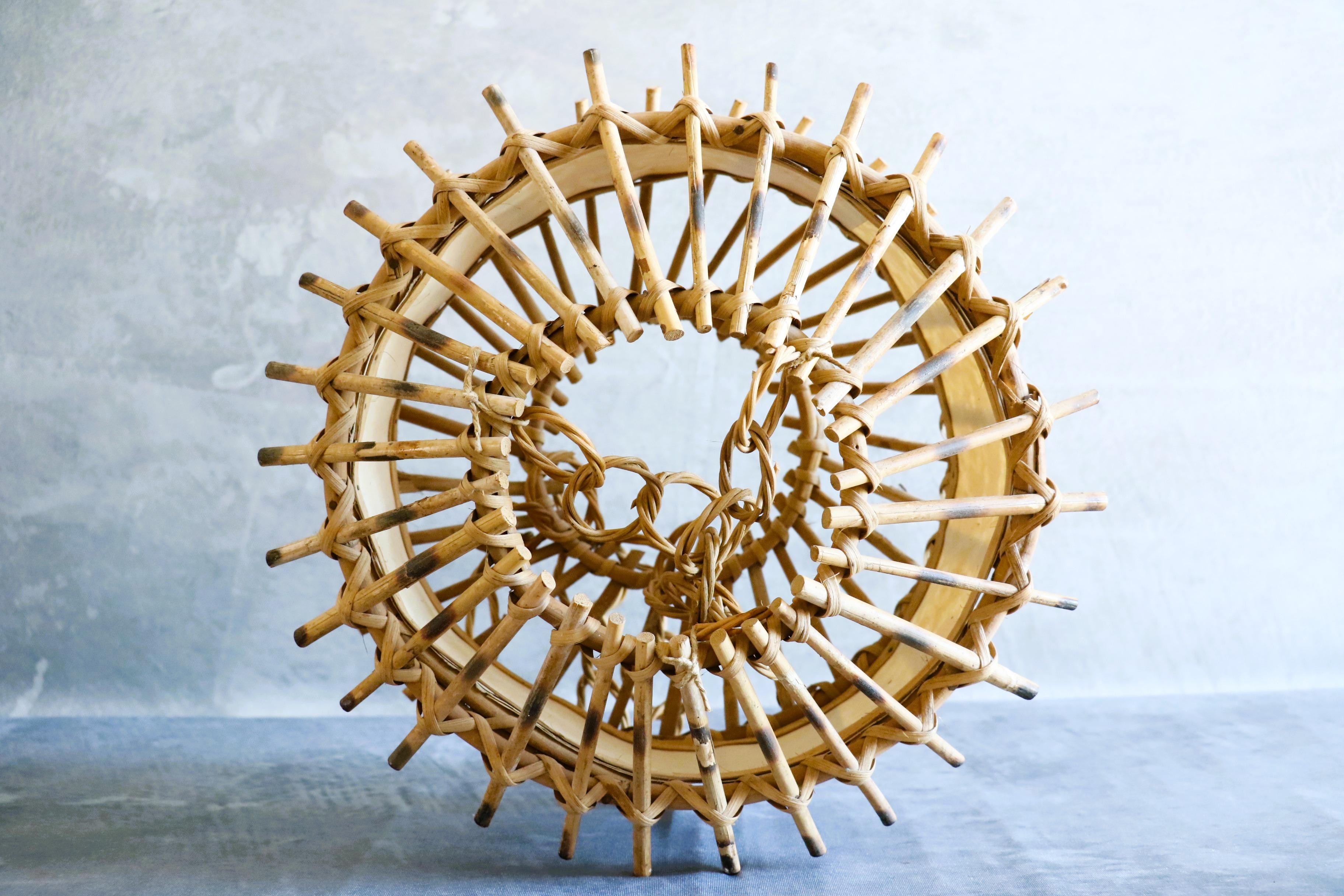Hand-Crafted Louis Sognot Bamboo and Rattan Chandelier Mid-Century Modern 1960, France For Sale