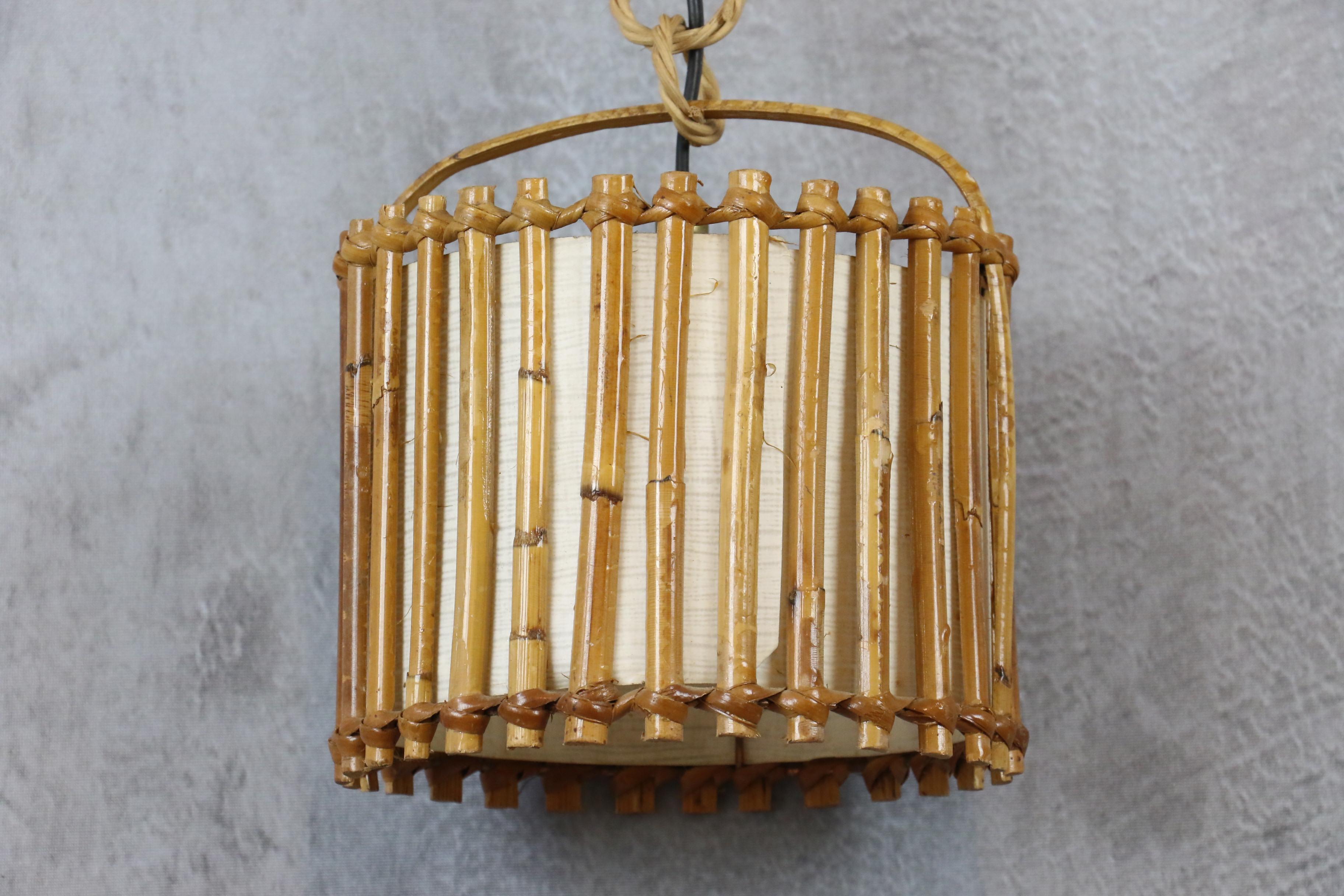 Hand-Crafted Louis Sognot Bamboo and Rattan Chandelier Mid Century Modern 1960, France For Sale