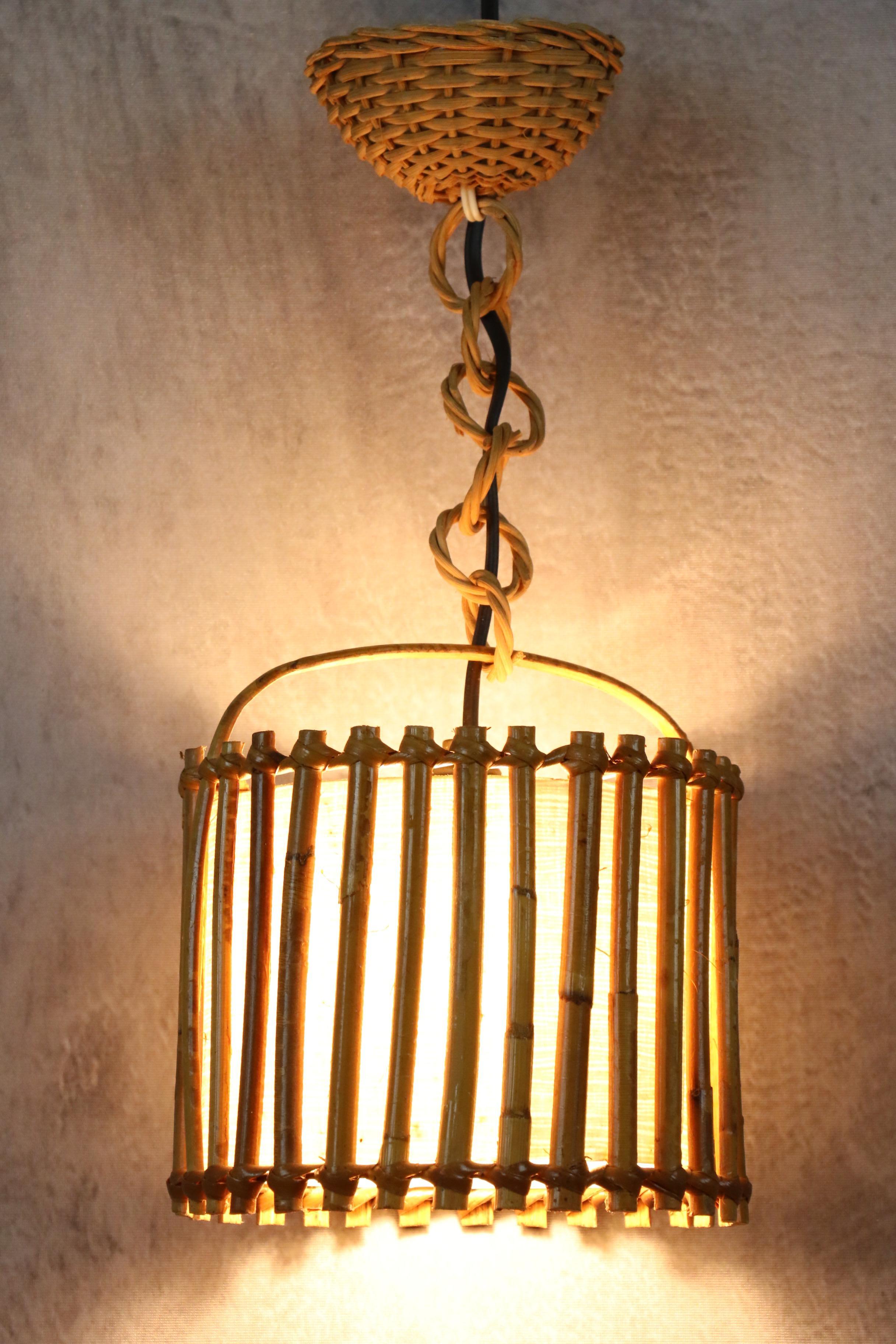 Louis Sognot Bamboo and Rattan Chandelier Mid Century Modern 1960, France For Sale 2