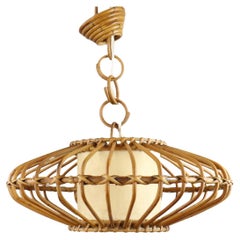 Louis Sognot Bamboo and Rattan Chandelier Mid-Century Modern 1960, France