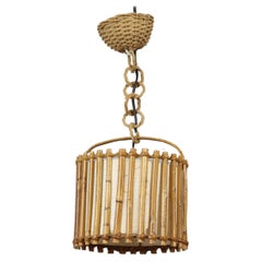 Louis Sognot Bamboo and Rattan Chandelier Mid Century Modern 1960, France