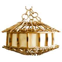 Louis Sognot Bamboo and Rattan Chandelier Mid-Century Modern 1960, France