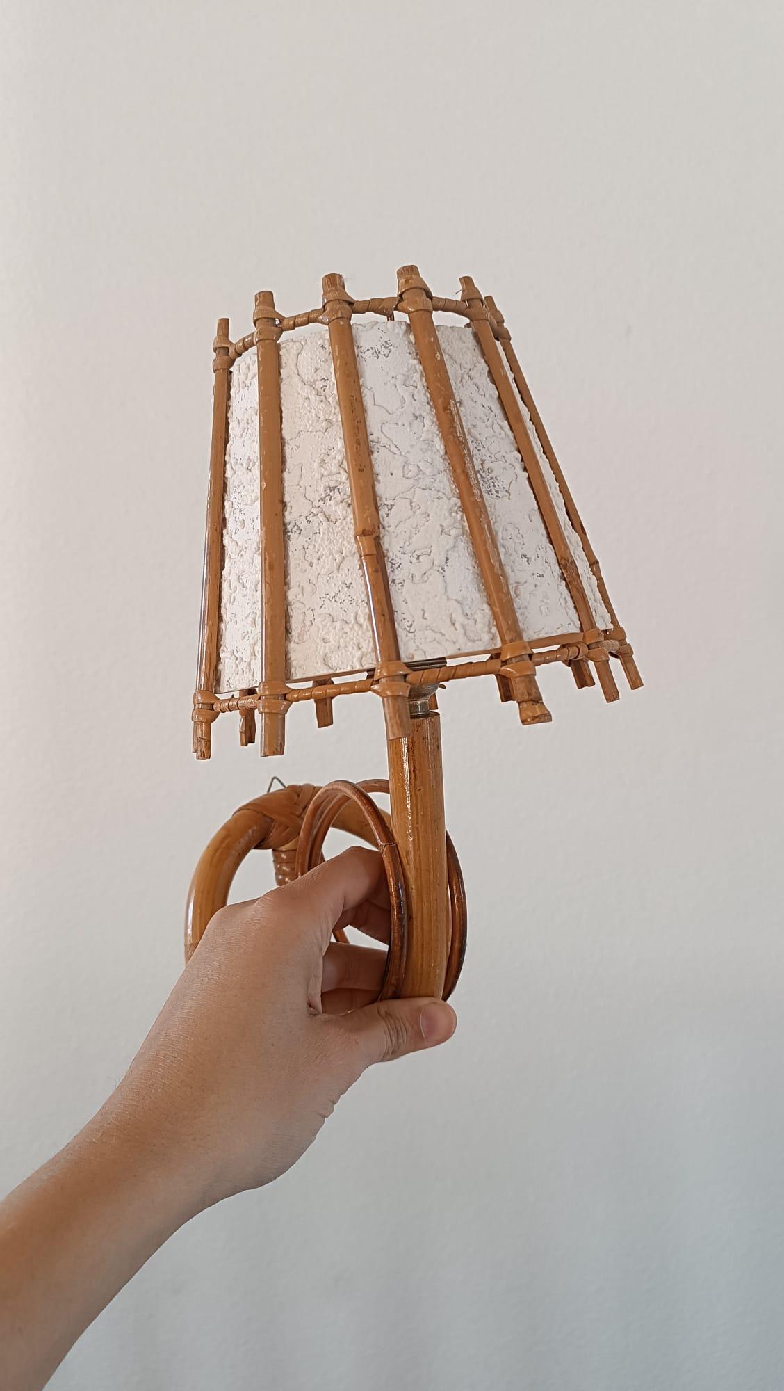 Louis Sognot bamboo and rattan pair of wall lamps Mid-Century Modern 1960 France For Sale 5