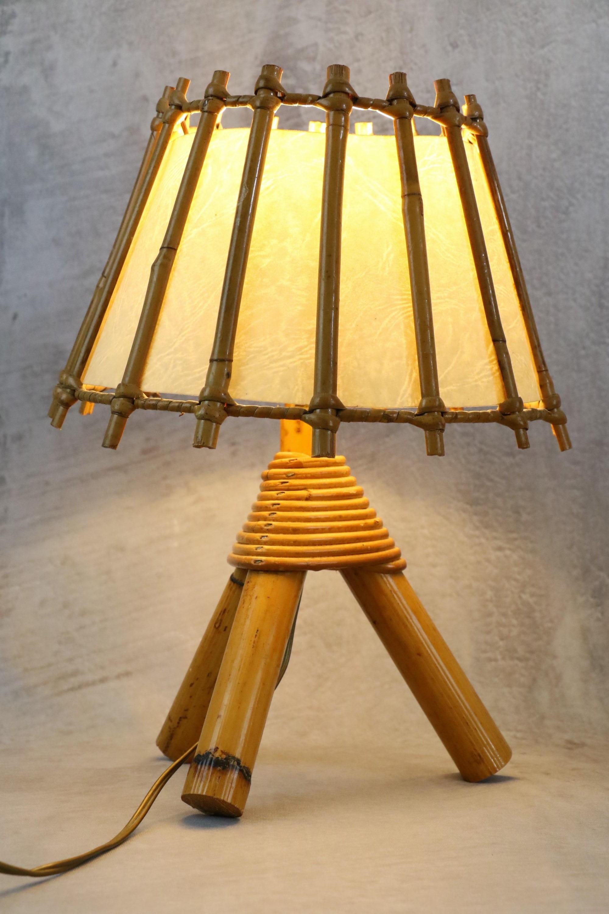 Louis Sognot Bamboo and Rattan Table Lamp Mid-Century Modern 1960, France 3