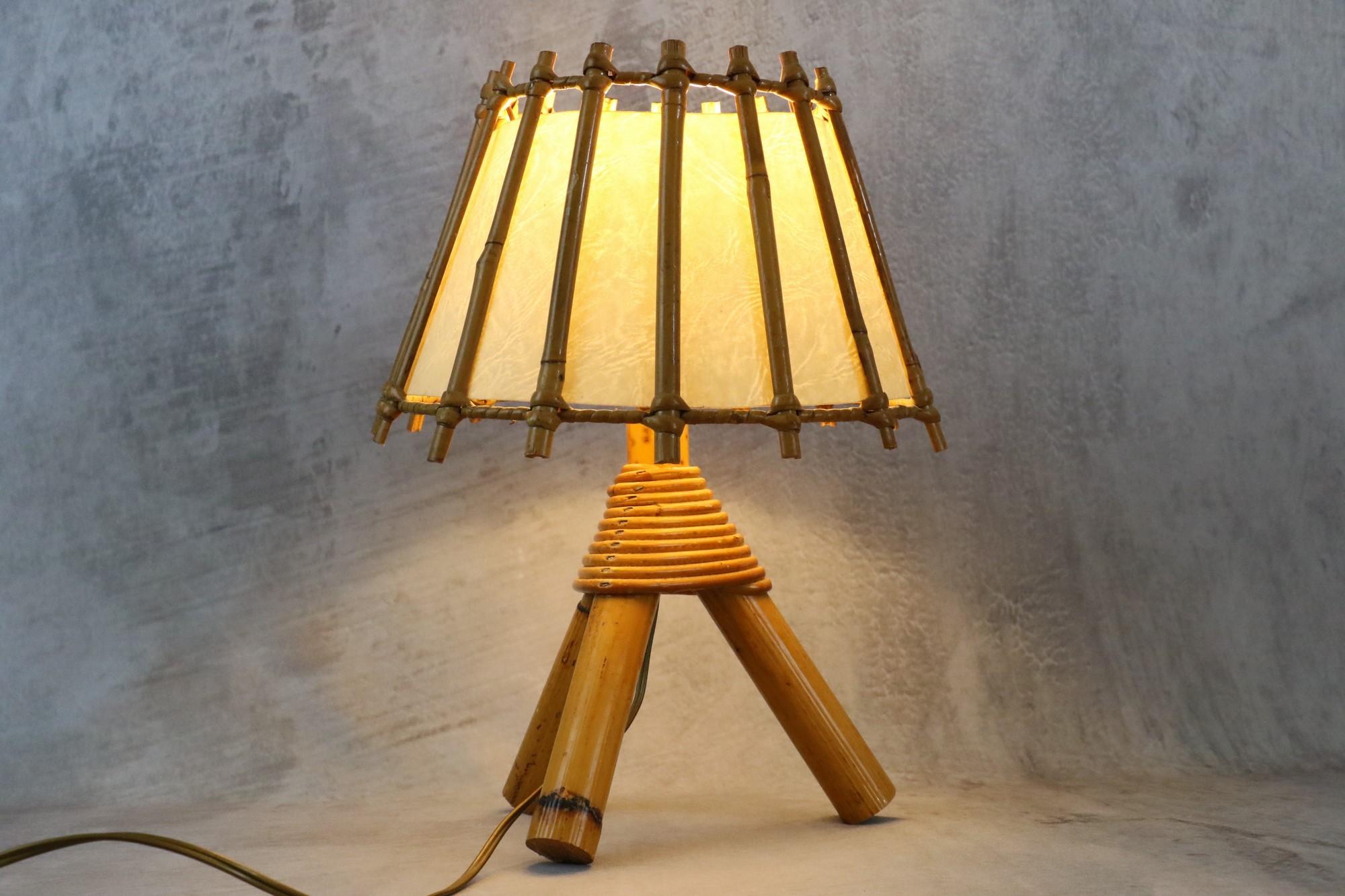 Louis Sognot Bamboo and Rattan Table Lamp Mid-Century Modern 1960, France 4