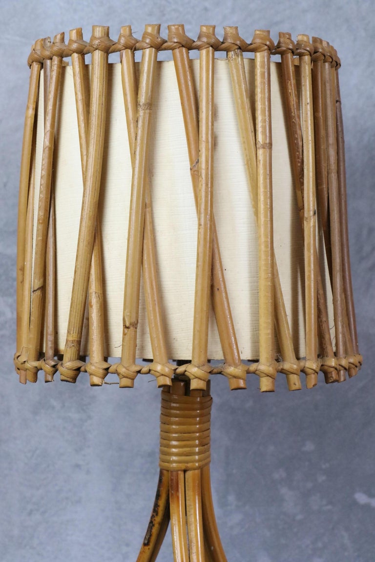 Louis Sognot Bamboo and Rattan Table Lamp Mid-Century Modern 1960, France For Sale 4