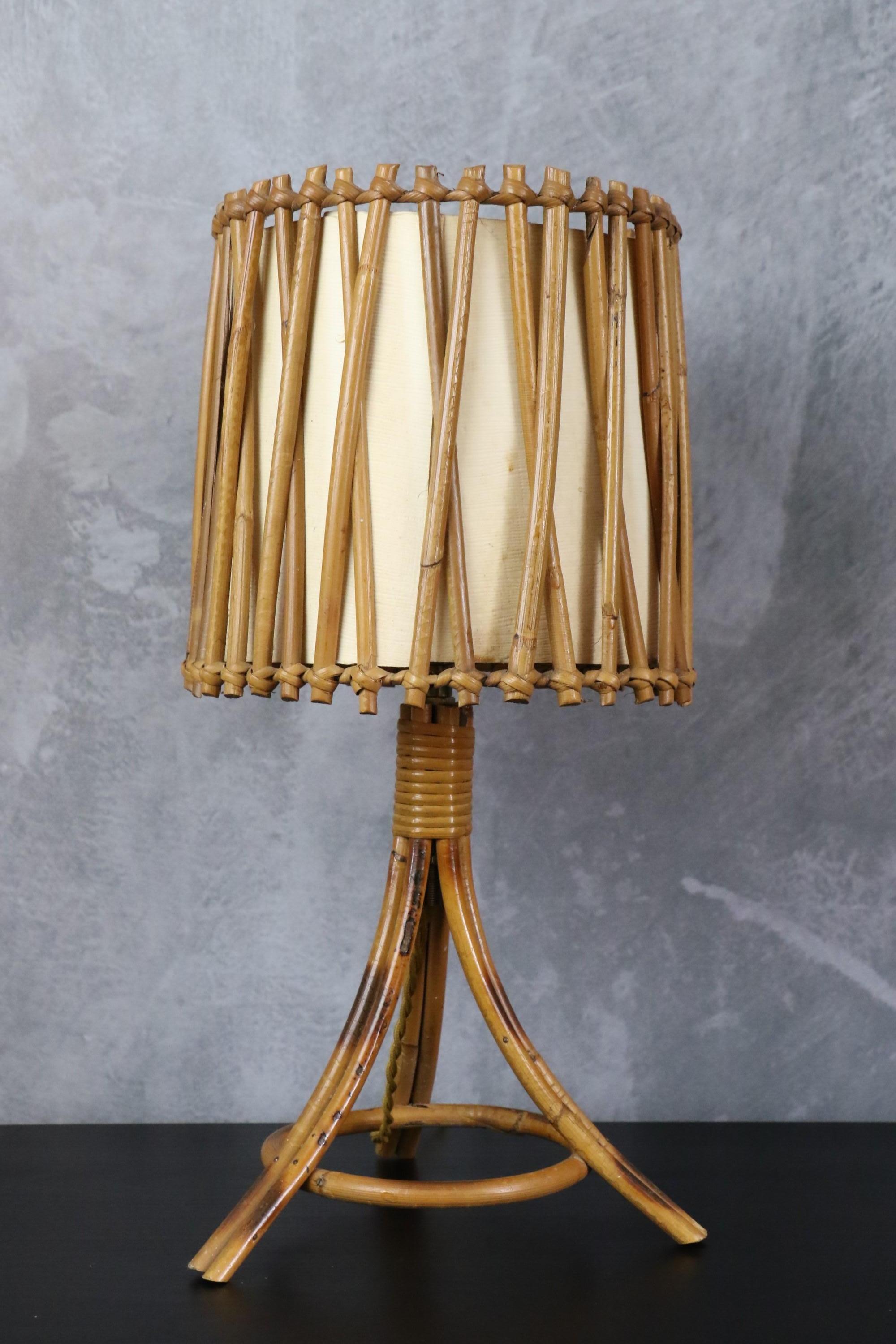 Louis Sognot Bamboo and Rattan Table Lamp Mid-Century Modern 1960, France 5