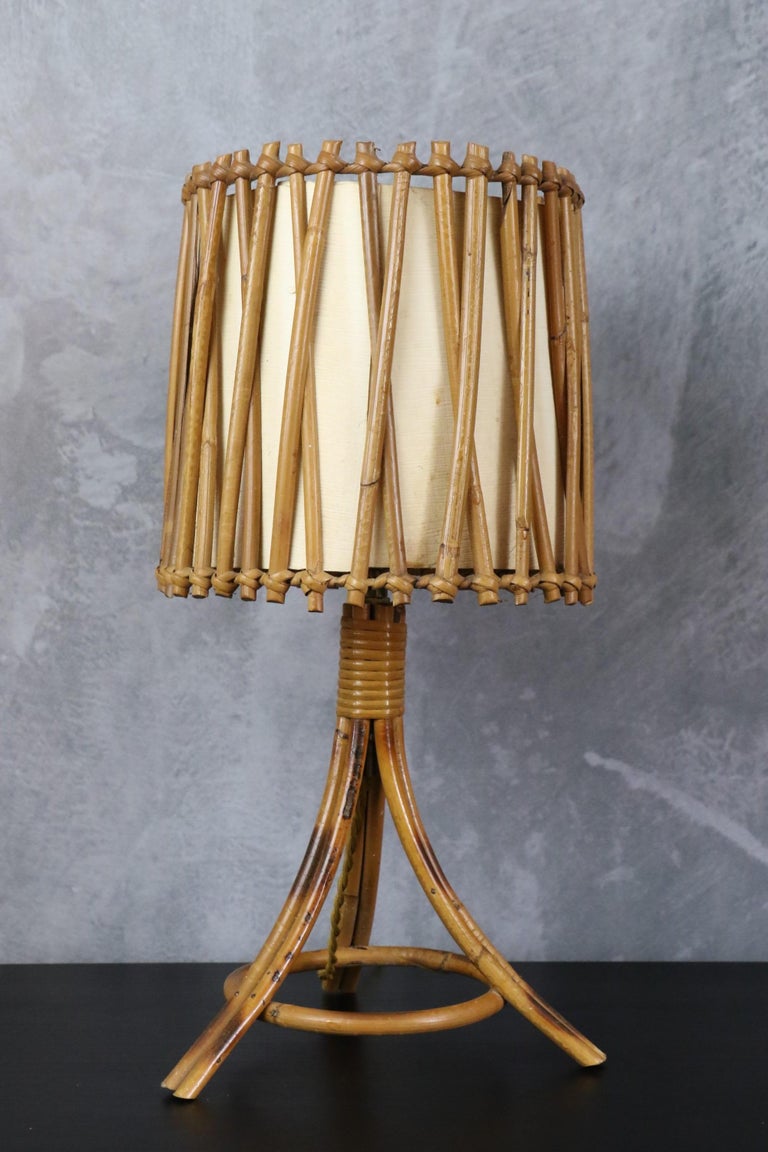 Louis Sognot Bamboo and Rattan Table Lamp Mid-Century Modern 1960, France For Sale 5
