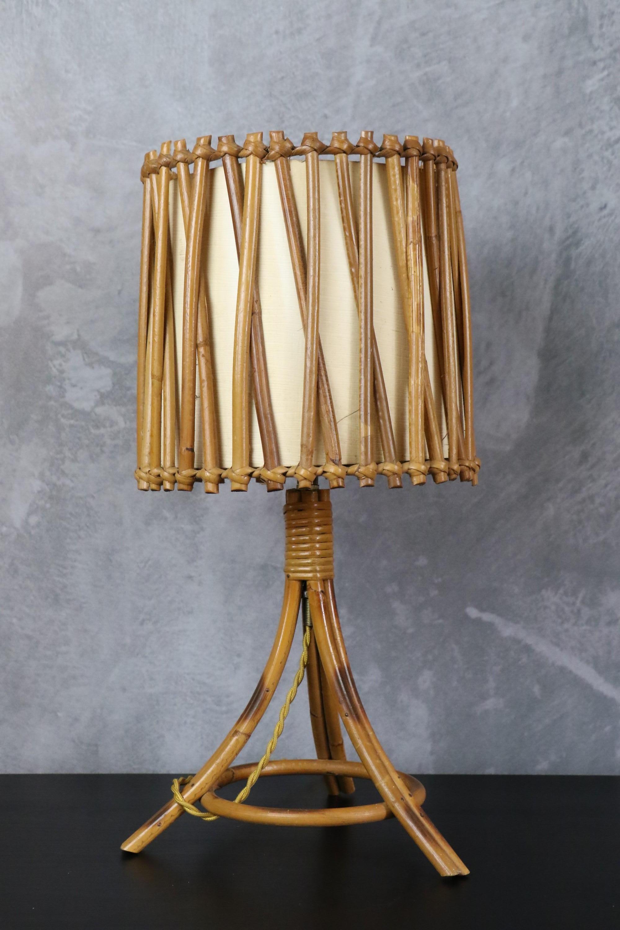 Louis Sognot Bamboo and Rattan Table Lamp Mid-Century Modern 1960, France 6