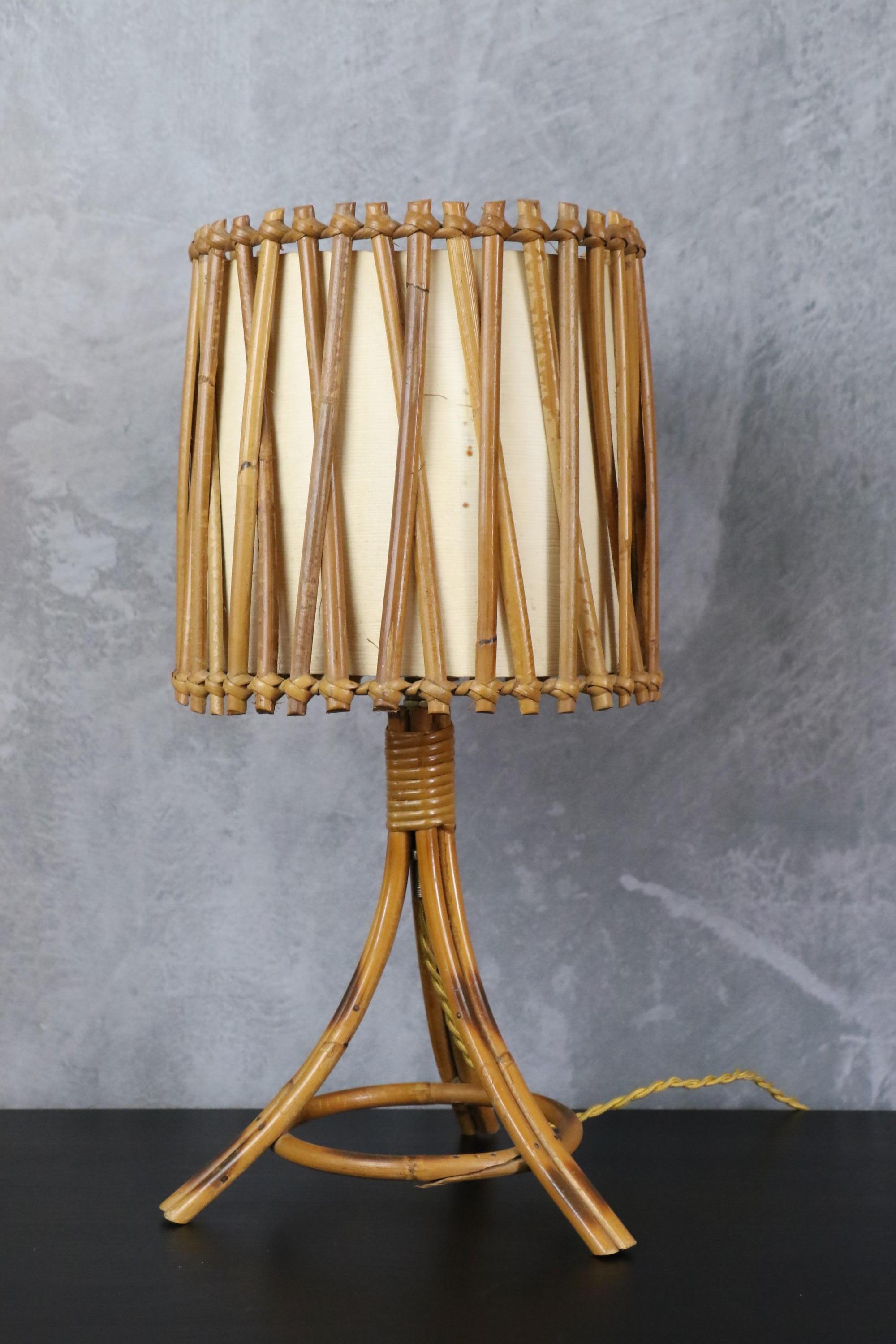 Louis Sognot Bamboo and Rattan Table Lamp Mid-Century Modern 1960, France 8