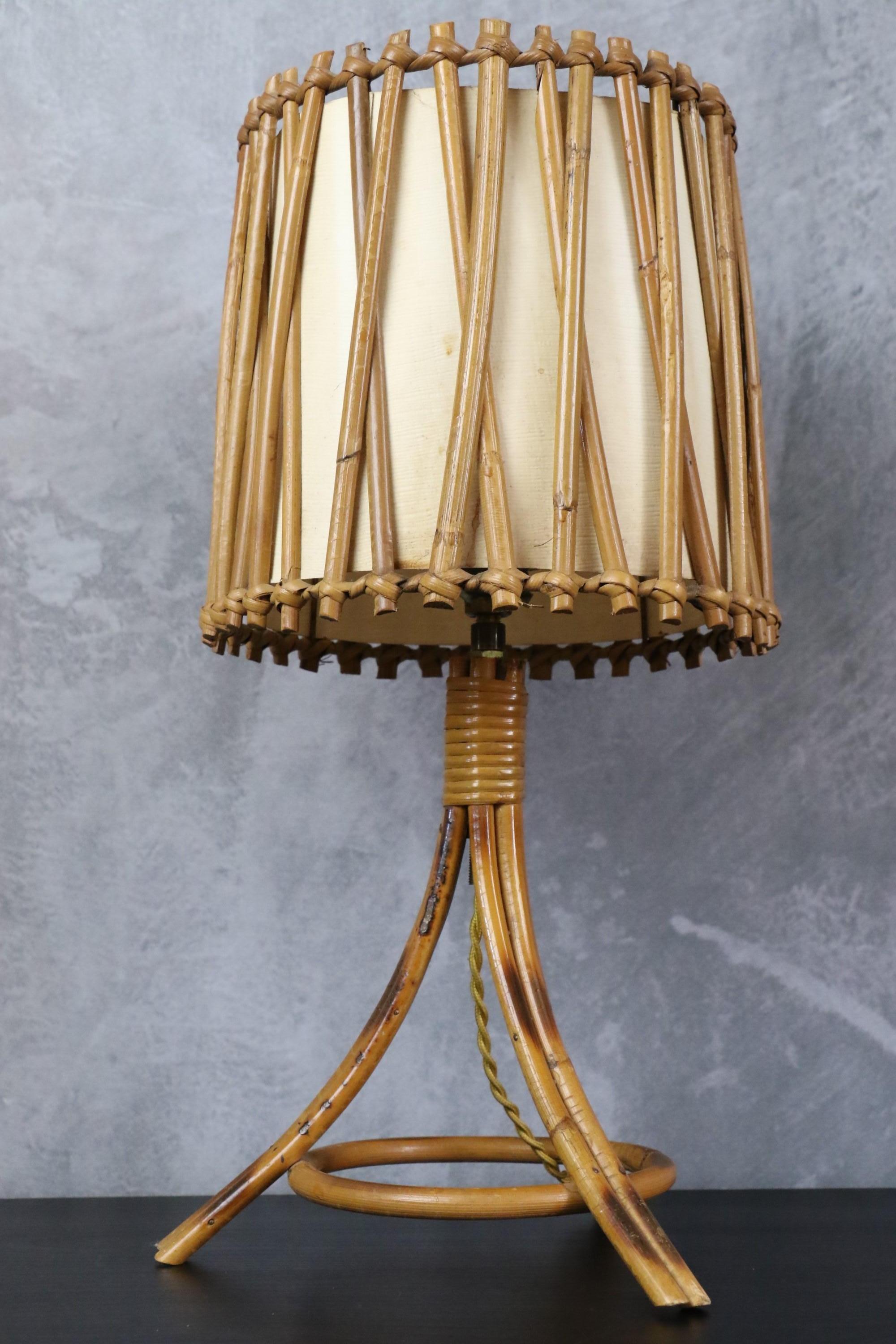 Louis Sognot Bamboo and Rattan Table Lamp Mid-Century Modern 1960, France 10
