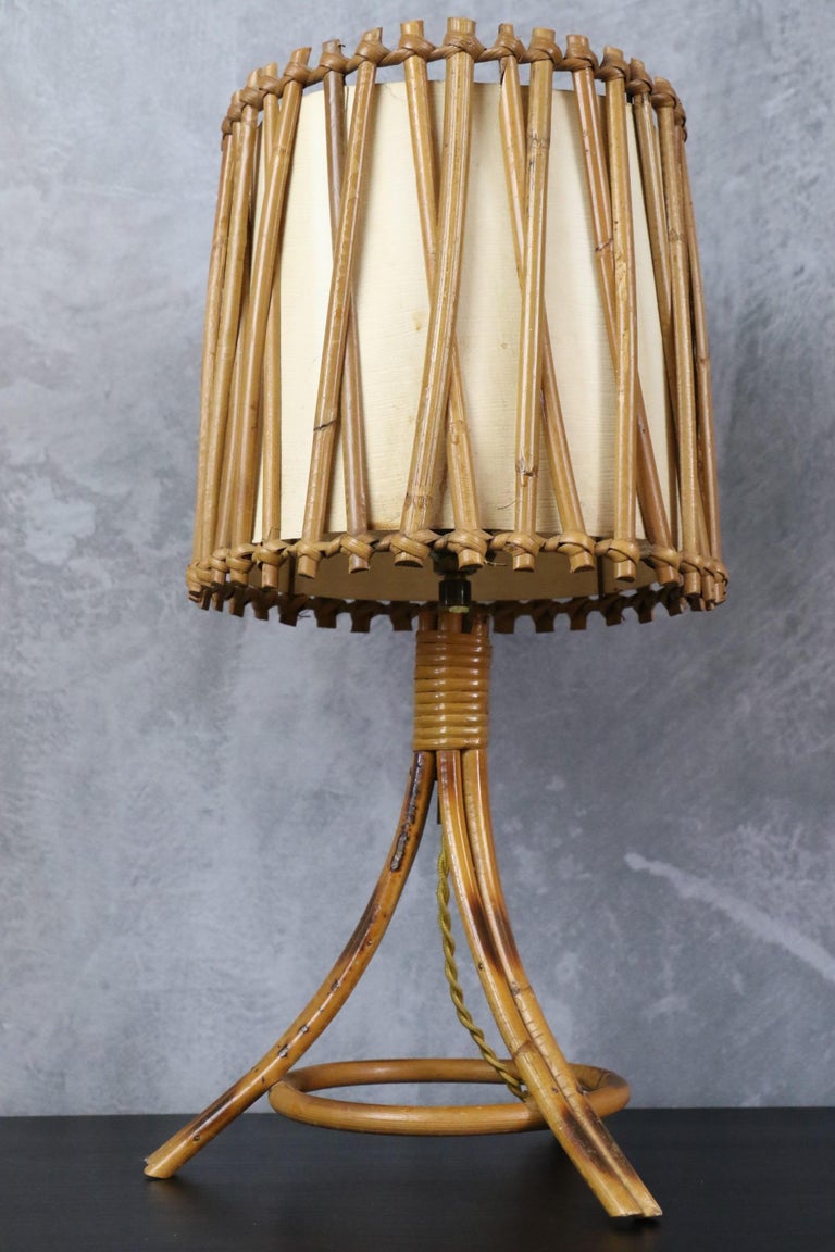 Louis Sognot Bamboo and Rattan Table Lamp Mid-Century Modern 1960, France For Sale 10