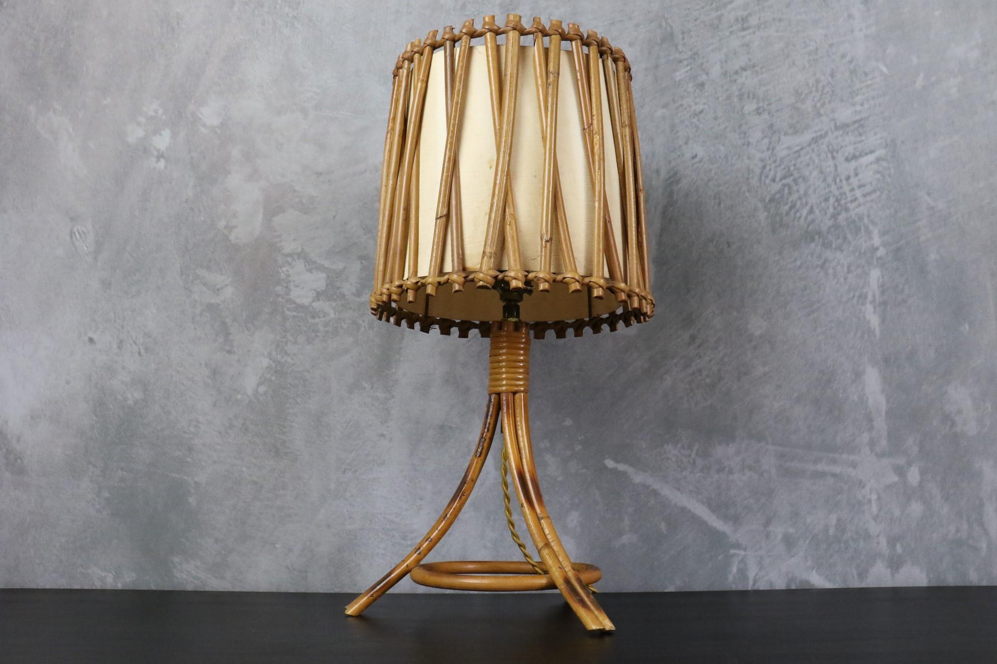 Louis Sognot Bamboo and Rattan Table Lamp Mid-Century Modern 1960, France 11