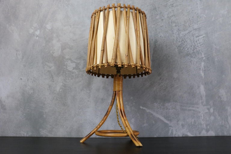 Louis Sognot Bamboo and Rattan Table Lamp Mid-Century Modern 1960, France For Sale 11