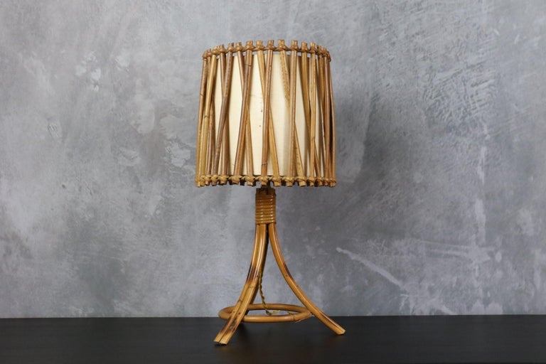 Hand-Crafted Louis Sognot Bamboo and Rattan Table Lamp Mid-Century Modern 1960, France For Sale