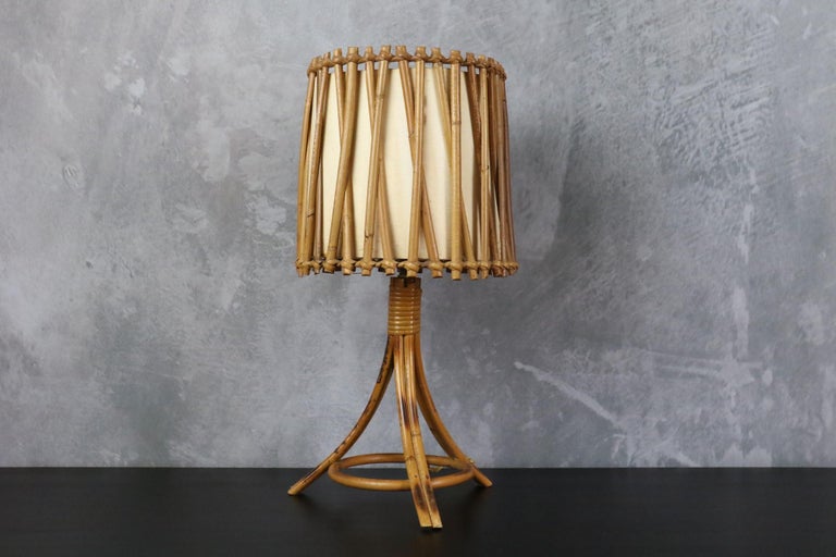 Louis Sognot Bamboo and Rattan Table Lamp Mid-Century Modern 1960, France In Fair Condition For Sale In LIMOGNE-EN-QUERCY, FR
